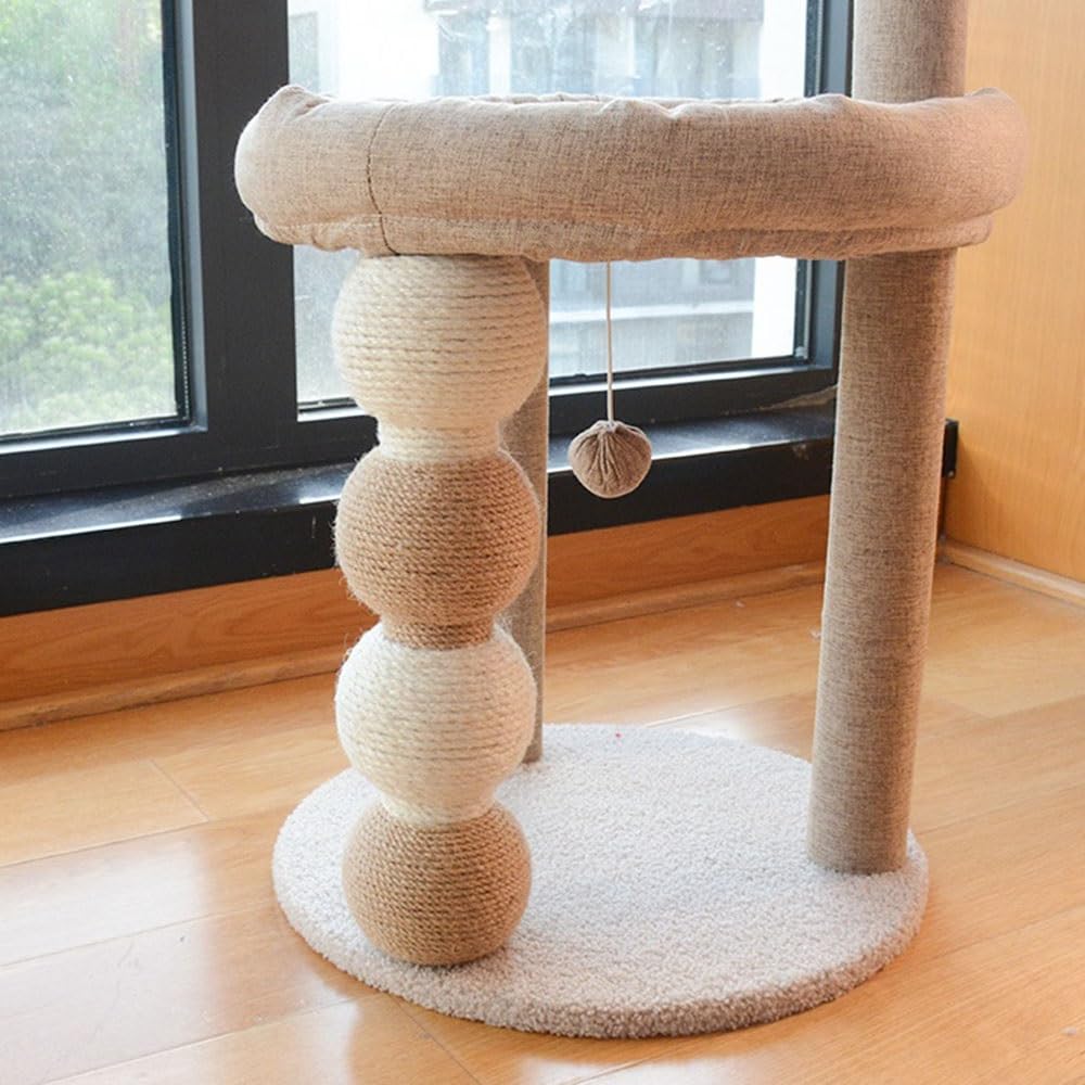 Kratzbaum - Katzenbaum mit Katzenbett, Sisalball – geformter Kratzbaum und hängendes Spielzeug Katzenhaus