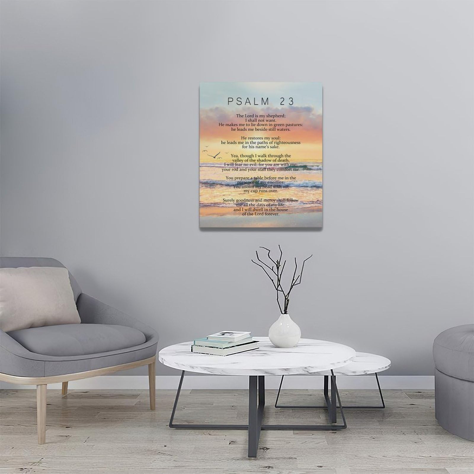 Salmo 23 - Arte de pared con versículos bíblicos, decoración de pared, Escrituras cristianas, Salmos, impresiones en lienzo, pintura religiosa, puesta de sol enmarcada, obra de arte para baño,