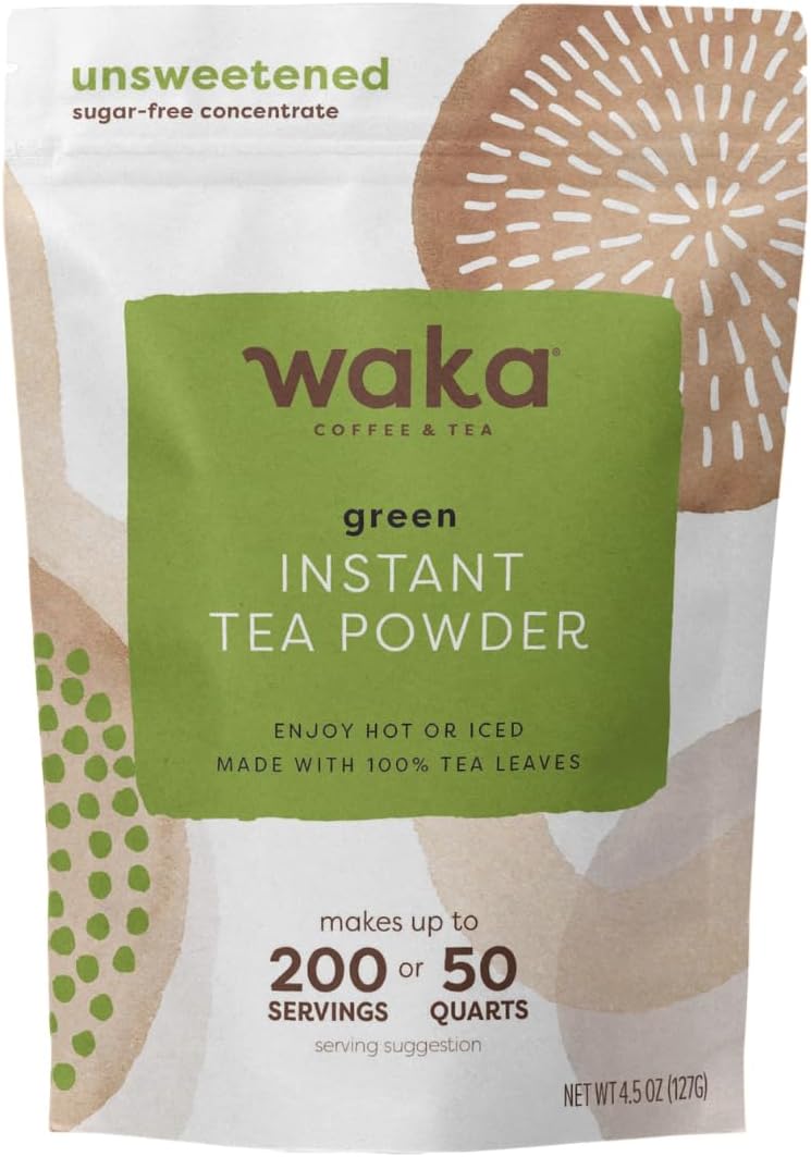 Waka Instant Green Tea Mix, Classic - 100% Tea Leaves, No Additives, Unsweetened Tea Powder for 50 Quarts or 200 Cups – Easy Quick Hot and Iced Teas (4.5oz)