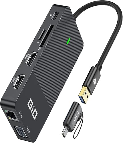 Miniatura 10 de Estación de acoplamiento USB GIQ USB C HUB USB 3.0 a HDMI dual Adaptador VGA de triple pantalla USB C Estación de acoplamiento para portátil Monitor