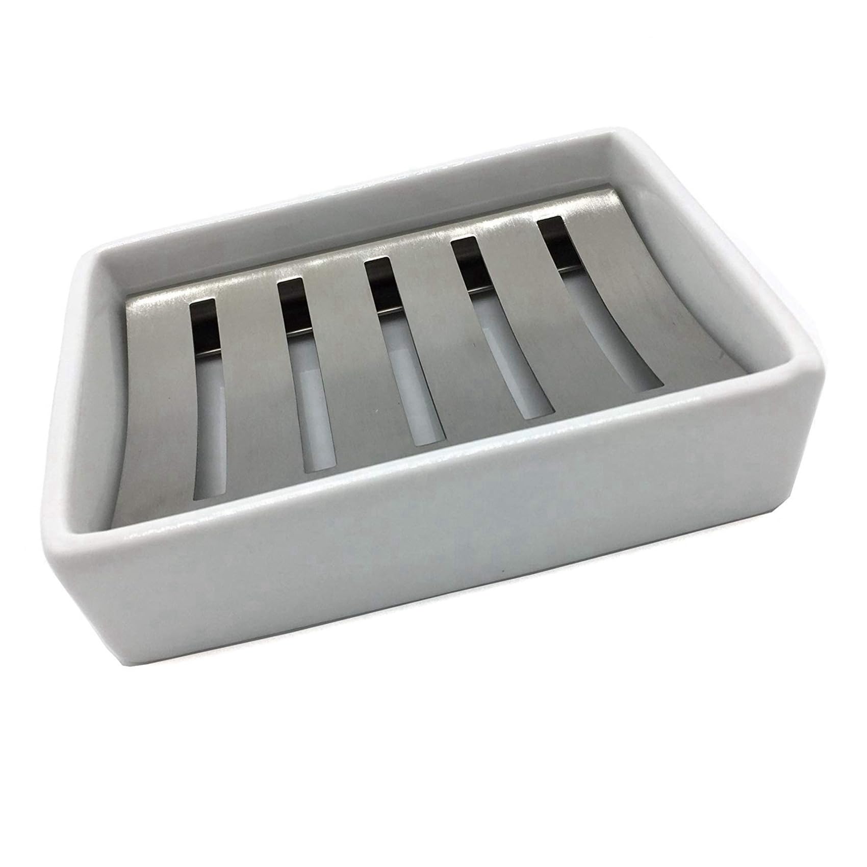 4X Cerámico Jabonera Jabonera de Acero Inoxidable para Baño y Ducha de Doble Capa de Drenaje de Caja de Jabón