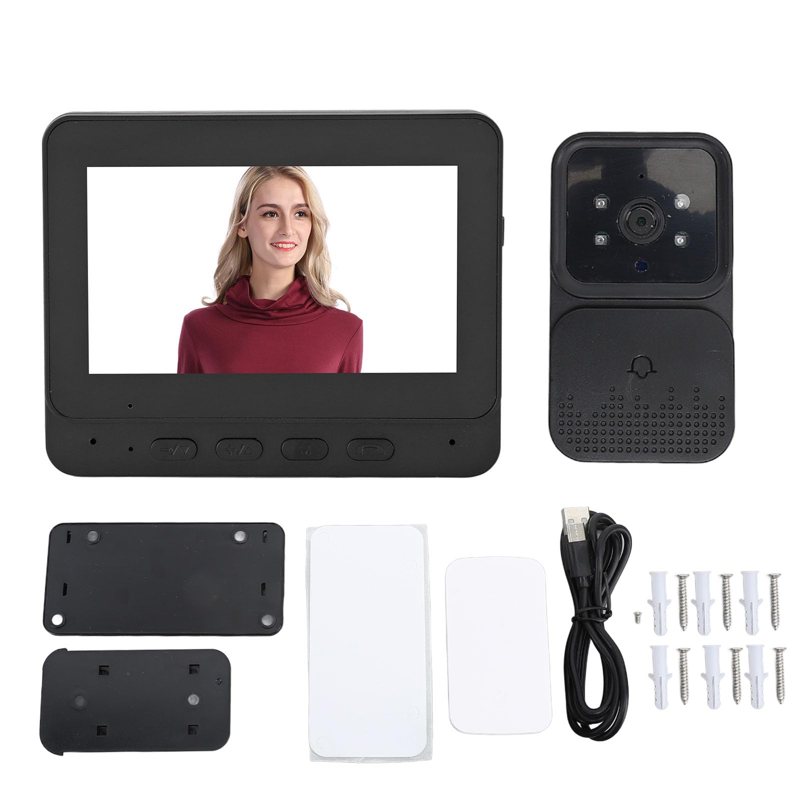 Tbest Système D'interphone Vidéo sans Fil, Système D'interphone Vidéo WiFi sans Fil, Caméra de Sonnette Vidéo 1080P avec Moniteur, Audio Bidirectionnel, Vision Nocturne Infrarouge 2,4