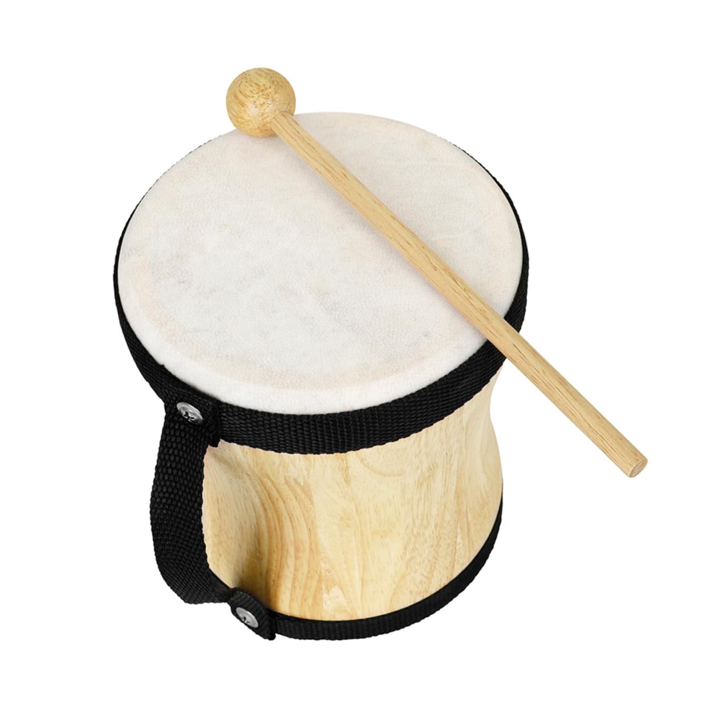 Tamburo Bongo Manuale in Legno e Pelle Nera per Ragazzo Ragazza | Suono Nitido e Preciso, Include Bastone, Resistente e Adatto All’educazione Musicale e Coordinazione