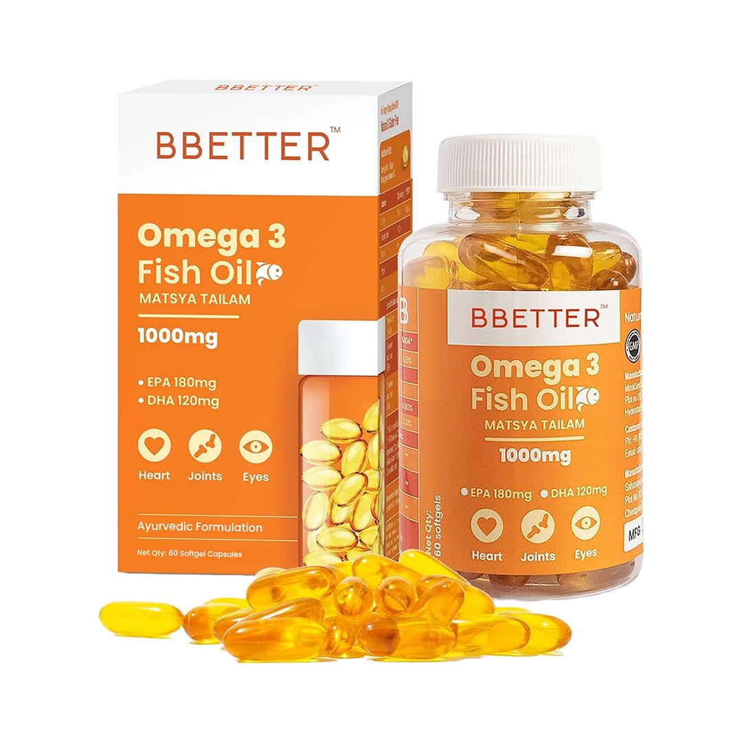 BBETTER Omega 3 Fish Oil Capsules 1000mg | Lab Tested Fish Oil Capsules | High Absorption for Heart, Joints & Brain | Advanced Omega 3 Fatty Acid Capsule for Men & Women 180 EPA :120 DHA -60 Softgels-image-46