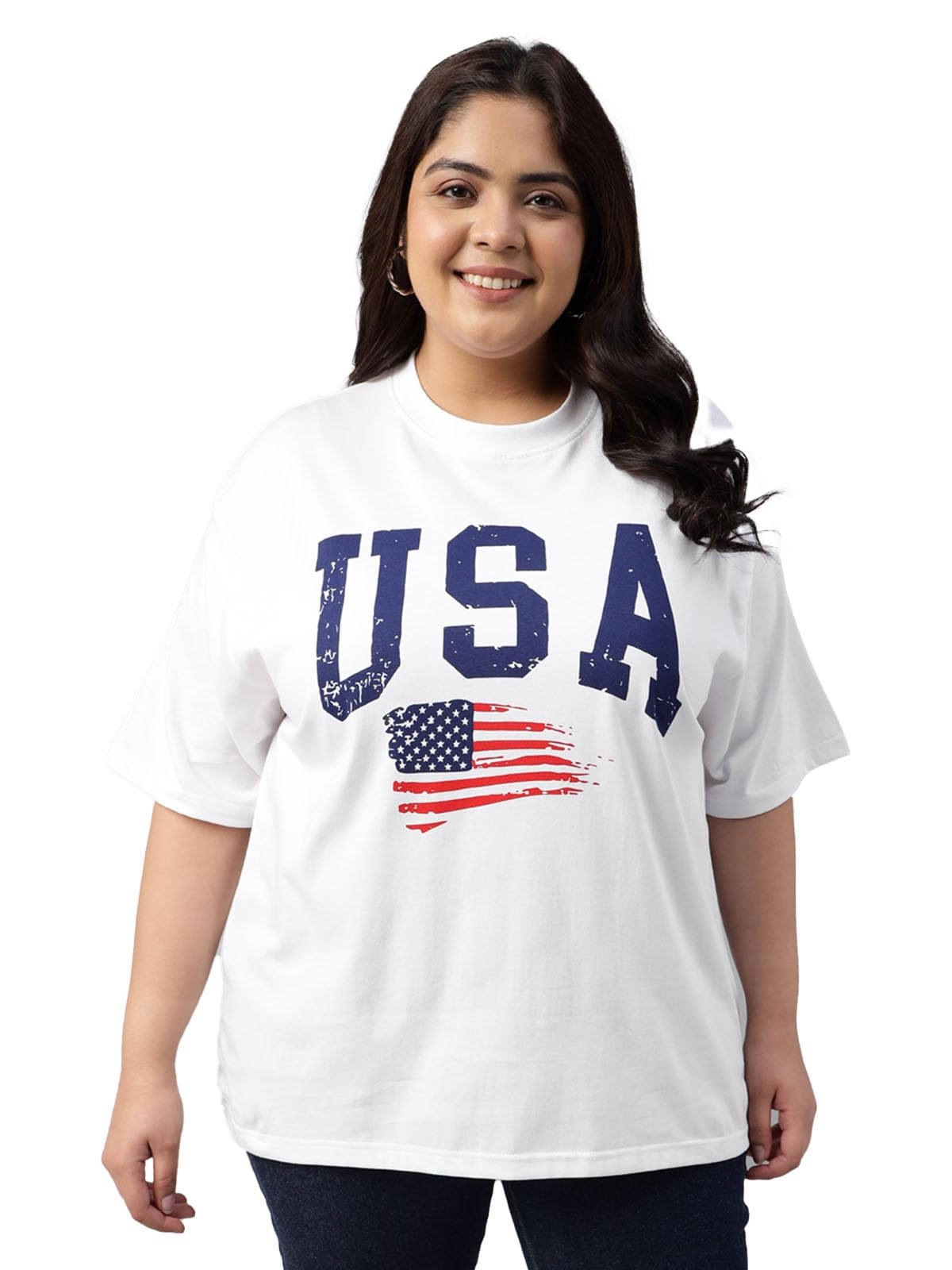 juneberry 100% Pure Cotton Oversized Baggy Fit Cool Front Chest Graphic Printed Half Sleeve Plus Size T-Shirt for Women & Girls (Sizes: 2XL to 5XL)-picture-33