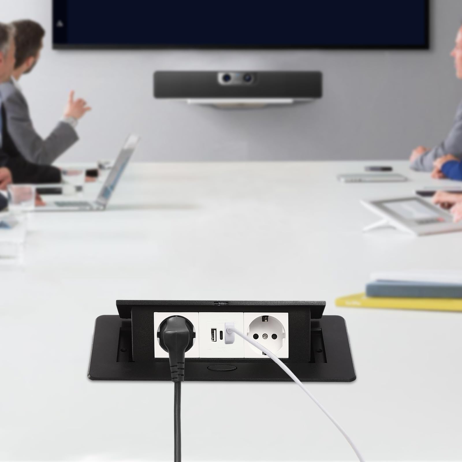 Versenkbare Steckdose Mit USB&Typ-C,1,8m Kabel,Versenkbare Einbausteckdose,Versteckte Steckdose, Mehrfachsteckdose FüR KüChe Und BüRo (schwarz)