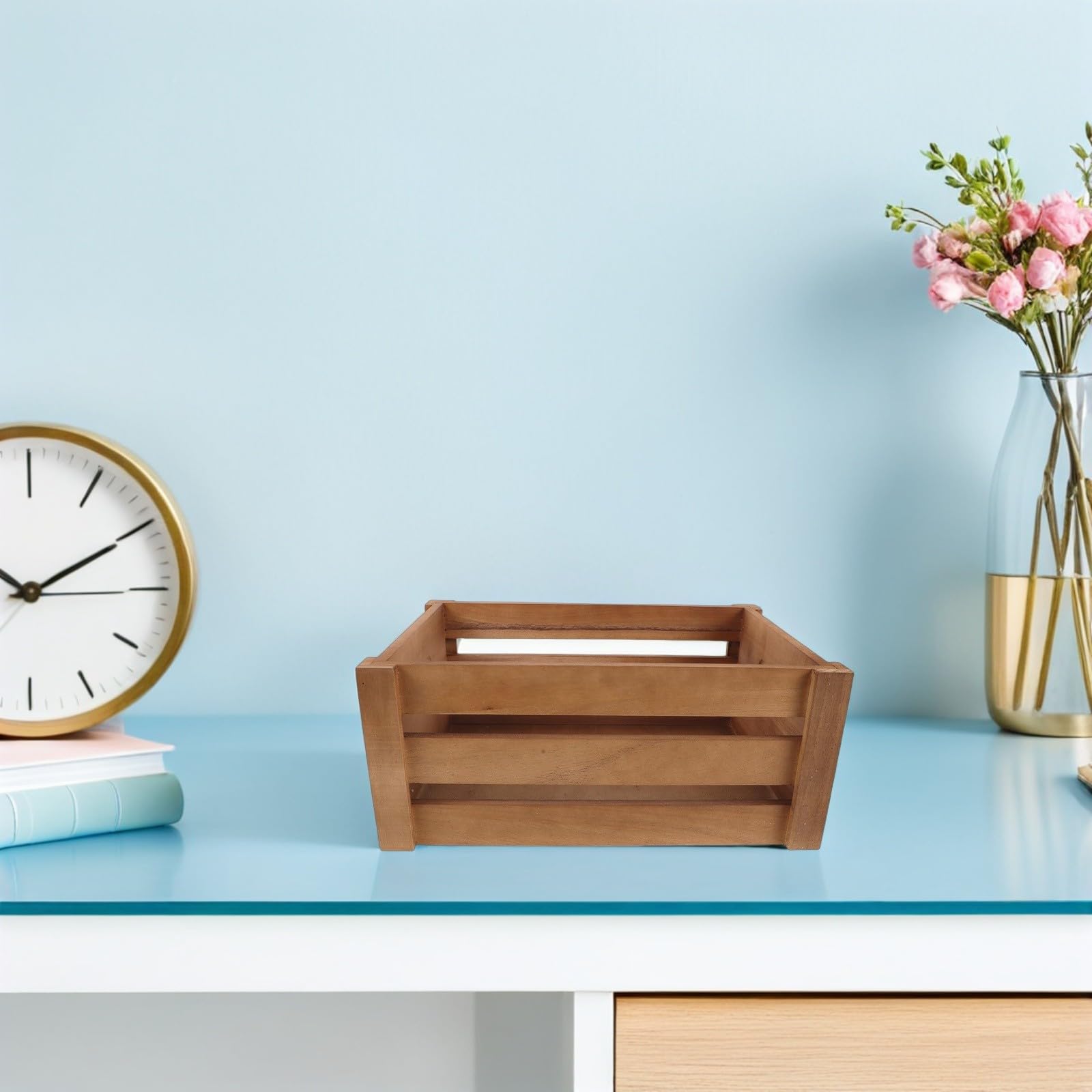 Caja de Almacenamiento de Madera Retro para Vinilos y Cds, Estuche Rectangular Organización Óptima y Diseño Artístico Minimalista para Oficina y Sala