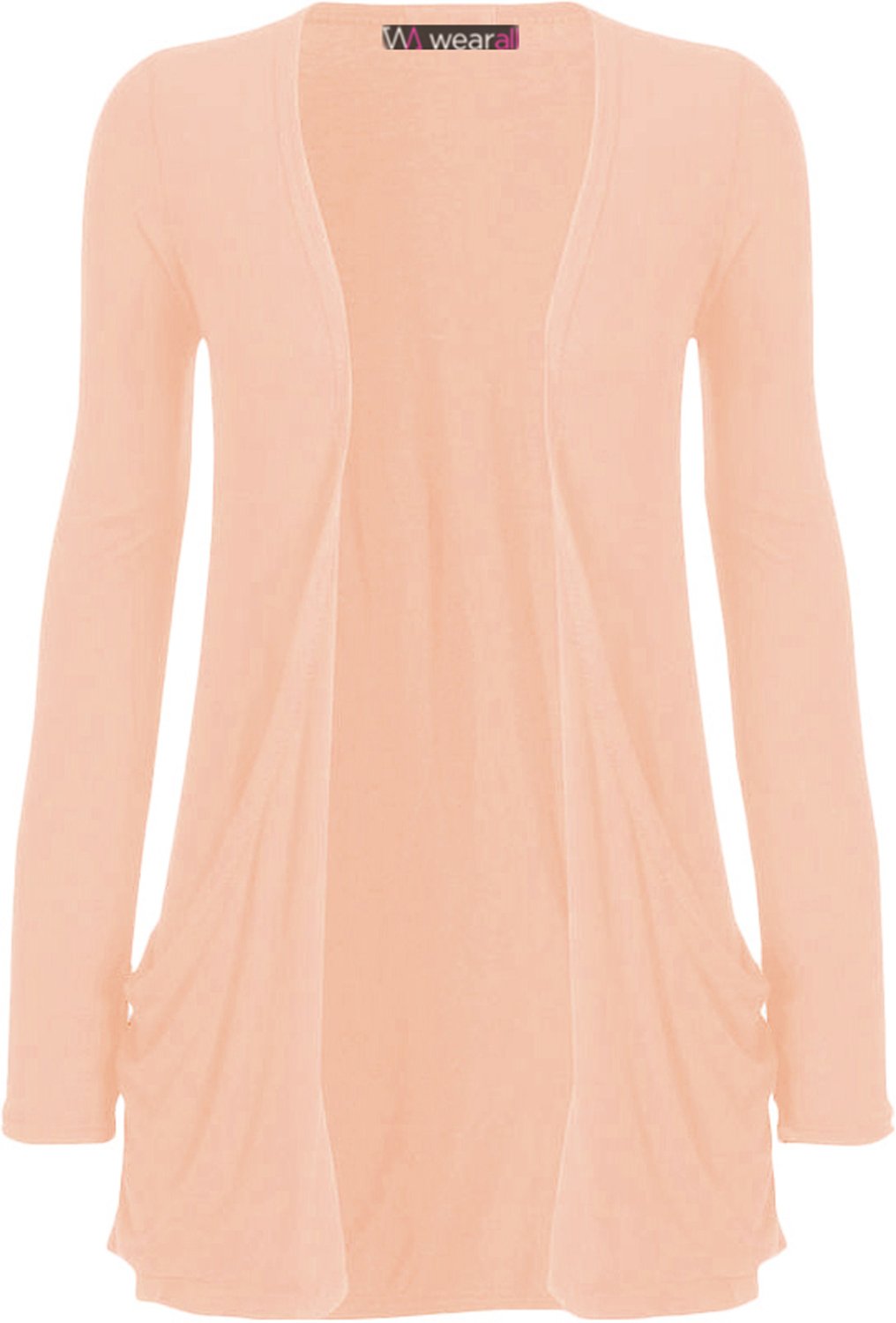 WearAll - Ladies Long Sleeve Pocket Cardigan Womens Top Peach 24-26
