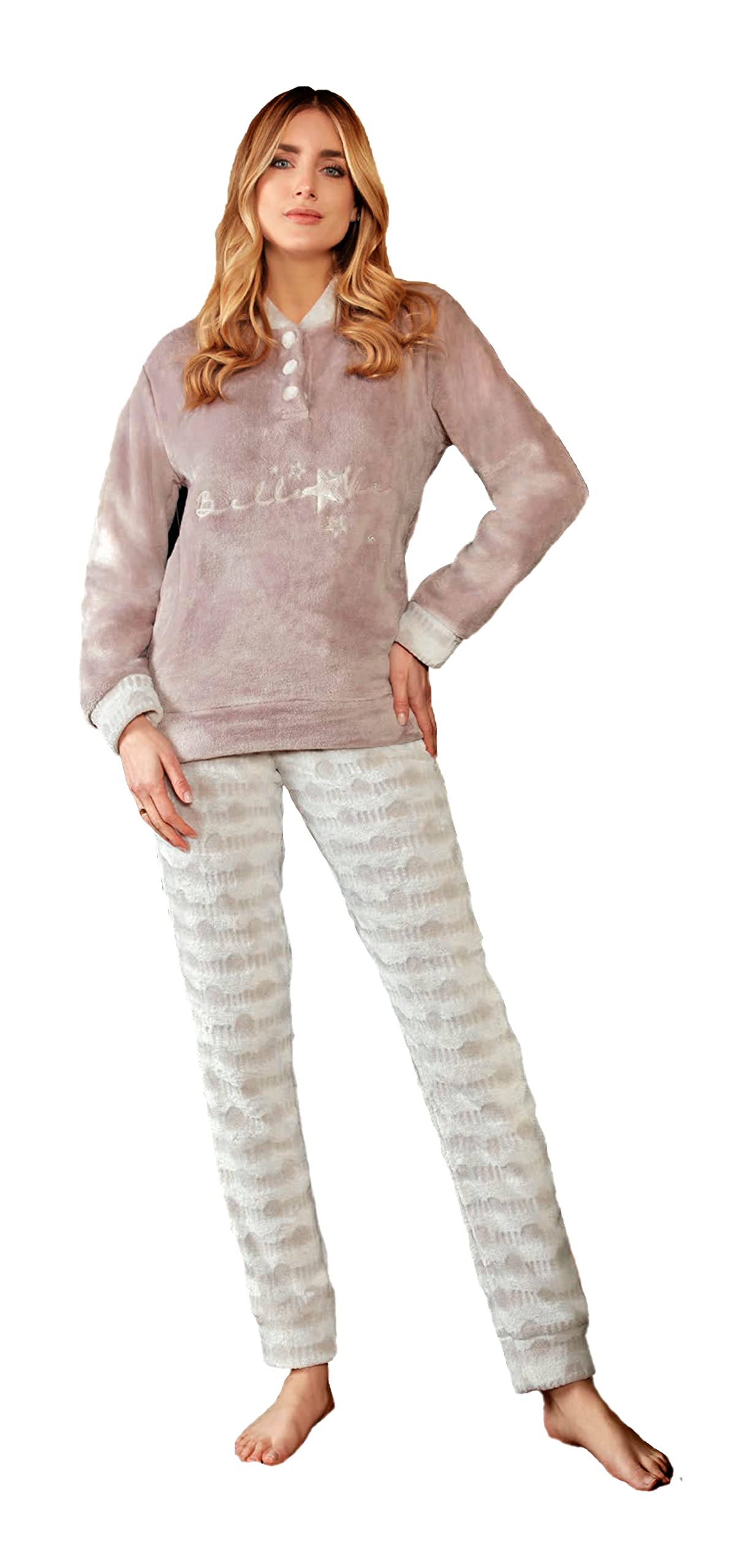NOTTINGHAM Pigiama Donna Invernale Coral Fleece - Caldo e Molto Morbido Effetto Pile