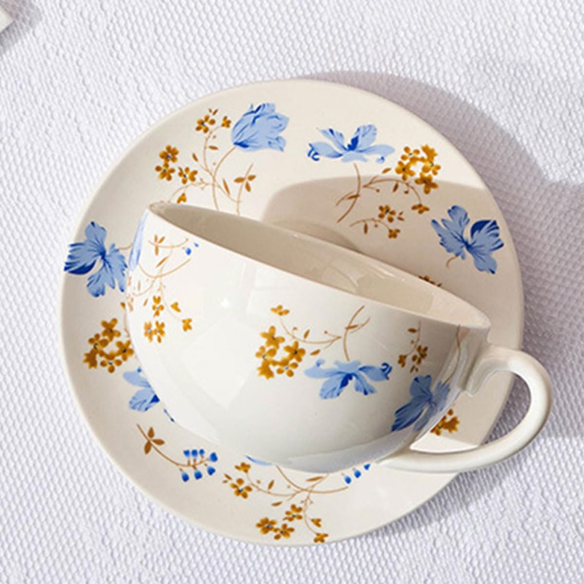 Abaodam Juego de Té de Cerámica con Tetera de 480ml y Taza de 350ml, Diseño Retro y Superficie Delicada, Adecuado para Hojas Sueltas y Agua de Frutas en Festivales o Regalos