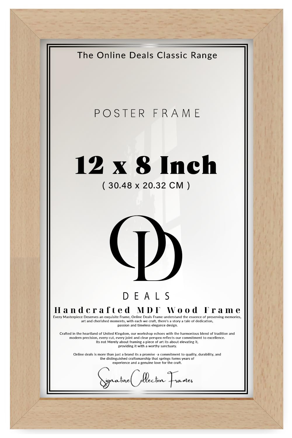 OD Deals — Elegant Rectangle Poster And Picture 12 X 8 Inch (30.48 X 20.32 CM) | Solid Engineered Wood Finish Beech — Both Portrait And Landscape Display, Gallery Style Wall Mount, Easy Art Swap