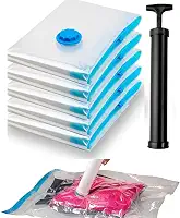 Kit 3 Sacos a Vácuo Impermeável Reutilizável 80cm x 100cm Plástico Transparente + Bomba Para Guardar Compactar Roupas Cobertores Edredom Organizador Para Malas Viagem Armário