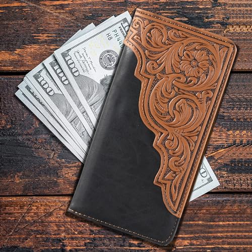 Montana West Western Wallet for Men Long Bifold Wallet with Card Slots RFID Blocking Cowboy Vintage Checkbook Wallet Gift for Men2