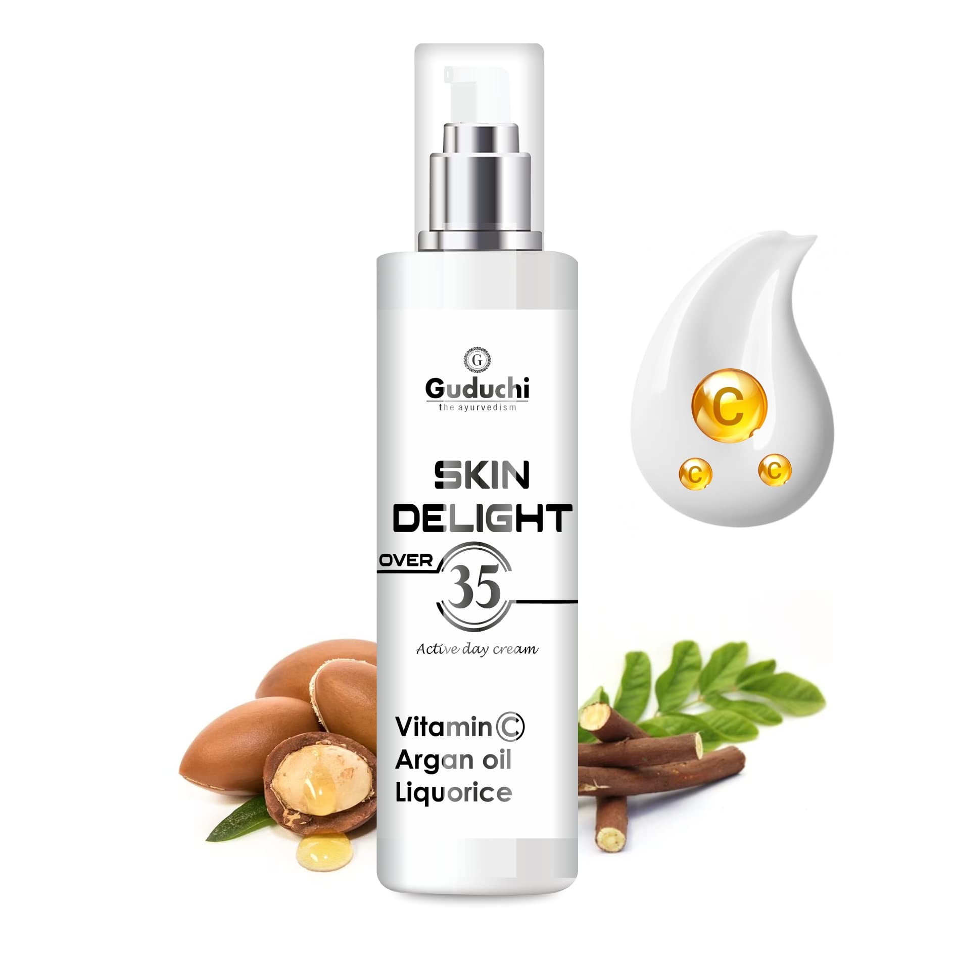 Guduchi Ayurveda Over 35 Skin Care Anti-Aging Cream | Vitamin C, Argan Oil & Liquorice | Helps Repair Damaged Skin | 45gms, Pack of 1