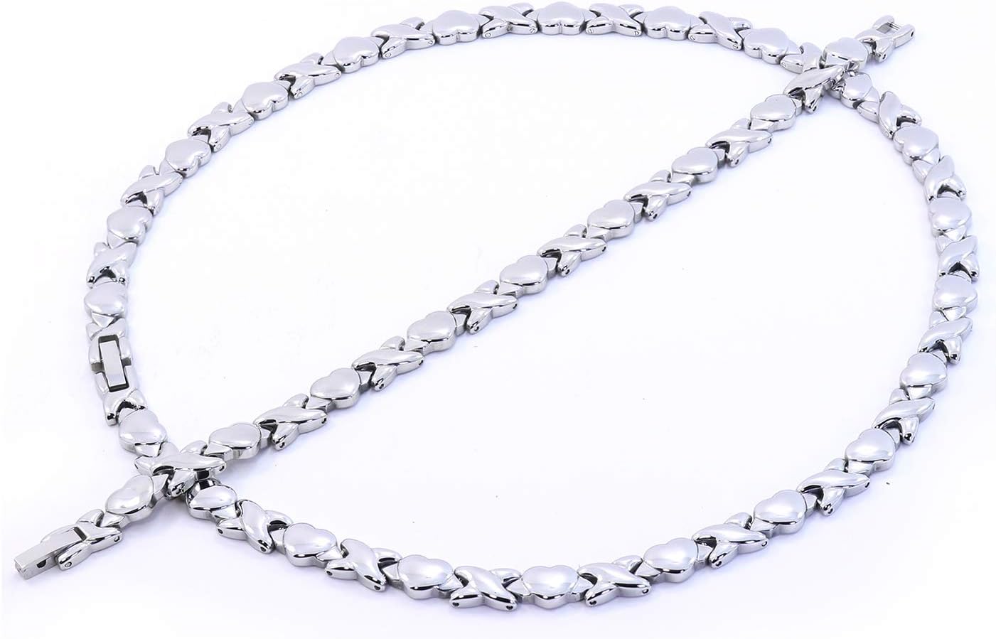 Silver Tone Hugs and Kisses Stainless Steel Stampato Necklace and Bracelet Set