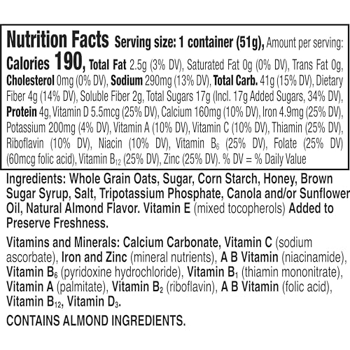 Image of Cheerios Honey Nut Breakfast Cereal Cup, Gluten Free, Single Serve, 1.8 oz | Real Honey & Natural Almond Flavor, Can Help Lower Cholesterol, Excellent Source of Vitamin D, 22g Whole Grain per Serving