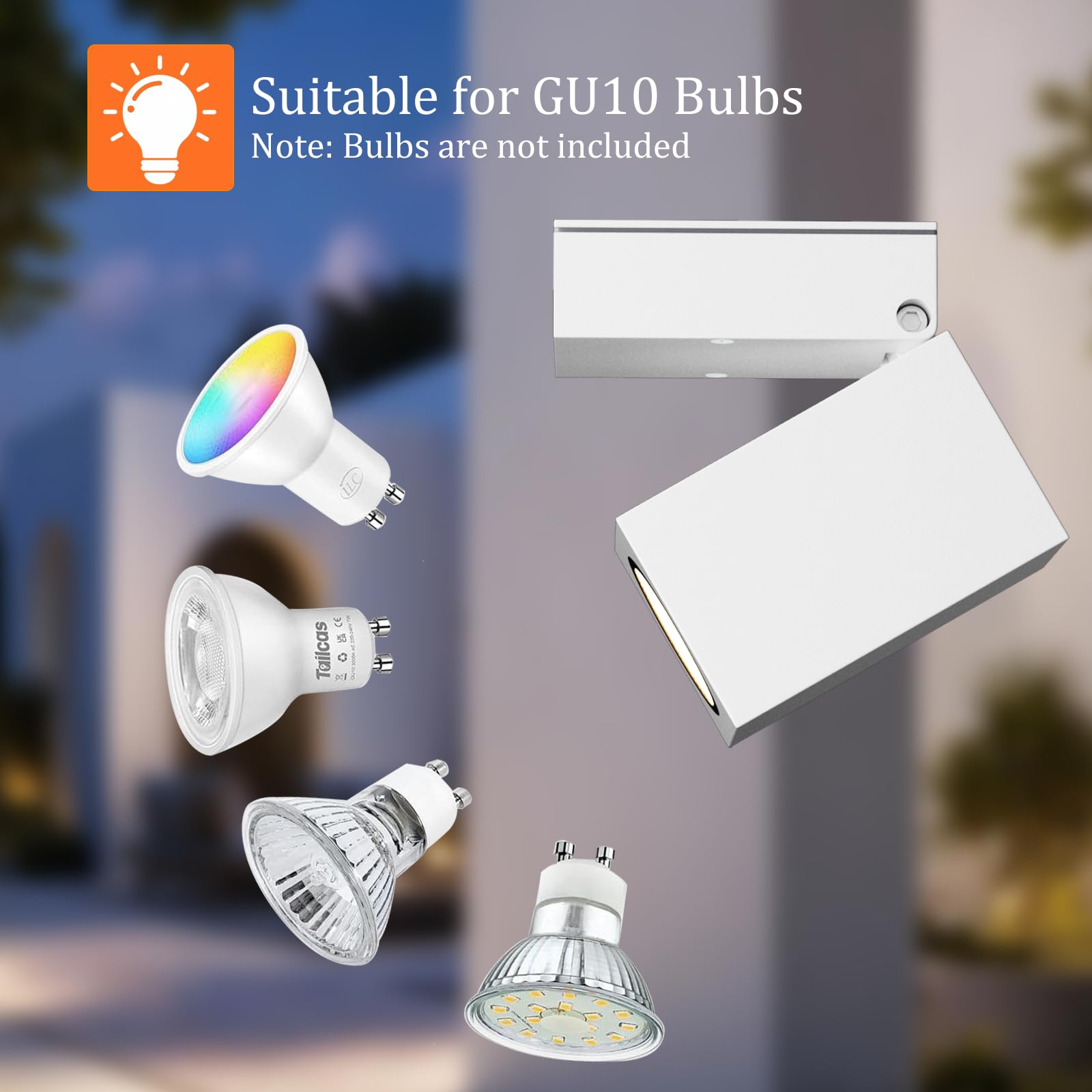 Aipsun 2 PCS Applique da Esterno/Interno,Ip65 Lampada da Parete in alluminio applique Gu10/90 gradi orientabili esterno/interno,impermeabile,Applique senza lampadina，Bianco