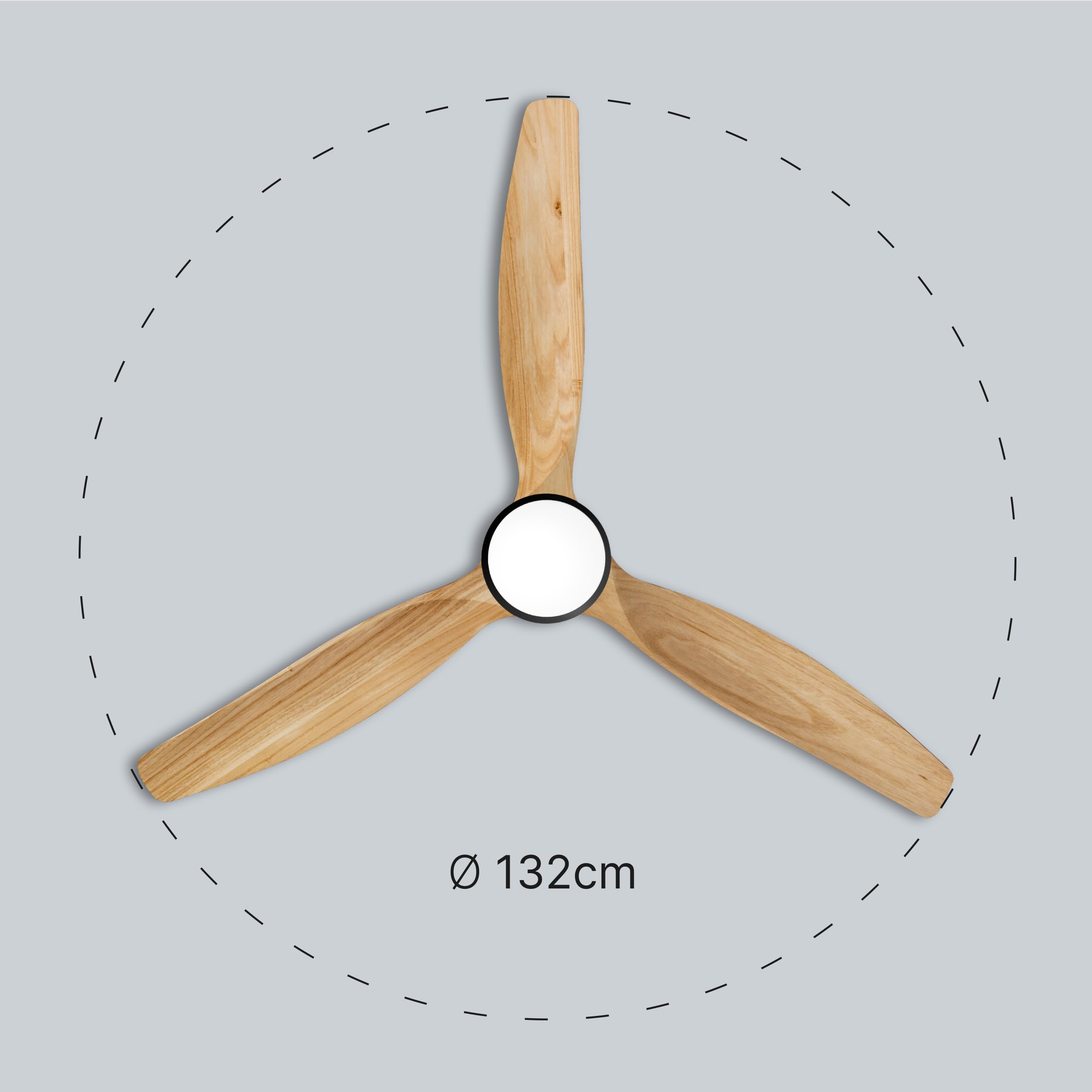 Ufesa Ventilador de Techo con Luz LED, 40W, 6 Velocidades, Ultra Silencioso, 3 Aspas Madera Natural 132cm, Función Verano - Invierno, Temporizador 8h, 3 Niveles Luz, Mando a Distancia, Negro - Haya