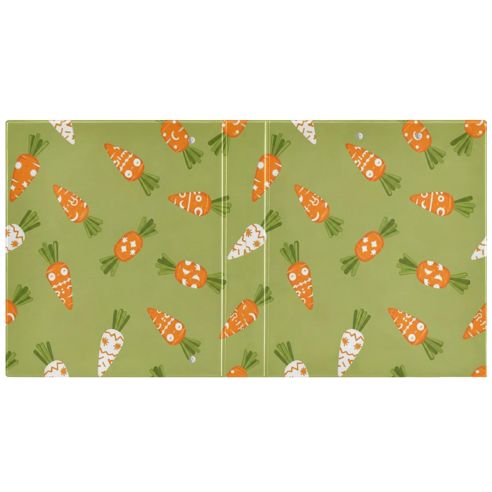Confezione da 2 raccoglitori ad anelli con 3 anelli, motivo carote, colore verde oliva, con tasche, grandi, per scuola, università, ufficio