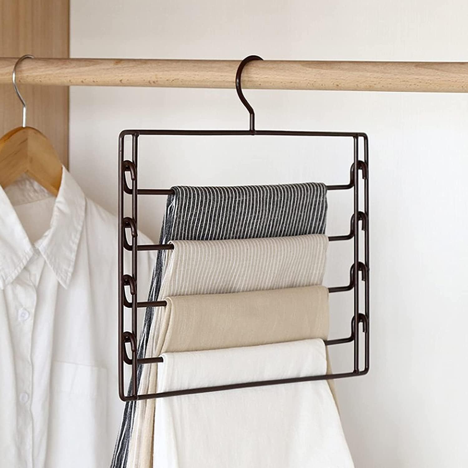 Tie Rack Pants Hangers Space Saver Metal Closet Rod Hanging Storage Organizer Rack - Scarf Holder for Bedroom Coat Closet Entryway - Hold Ties Belts Jeans Scarves(2 Pack) Closet Organizer (White )