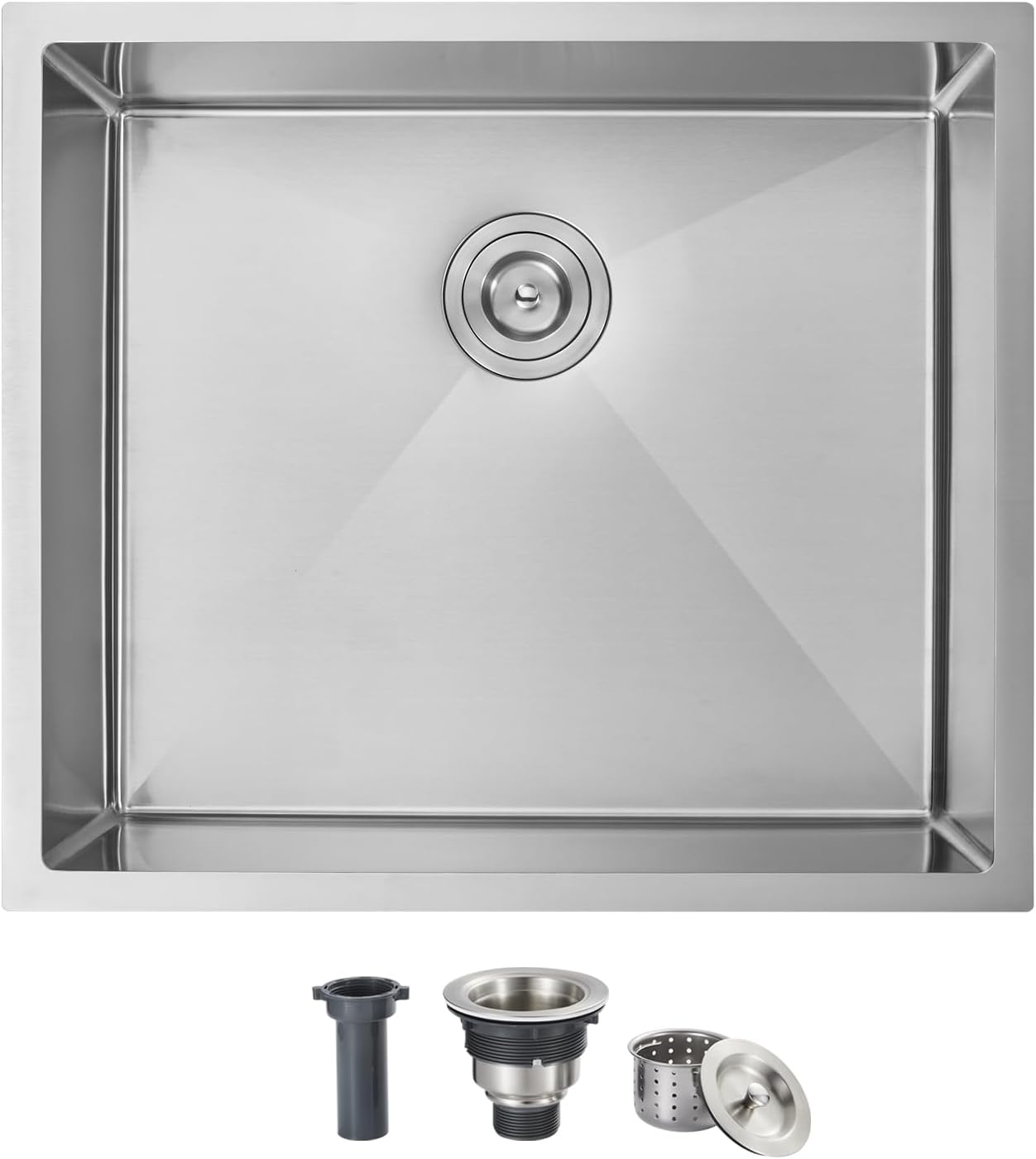 ROVOGO 25x22x9 inches Kitchen Sink Undermount Single Bowl, 304 Stainless Steel Commercial Sink Rectangular with Rear Drain, Brushed