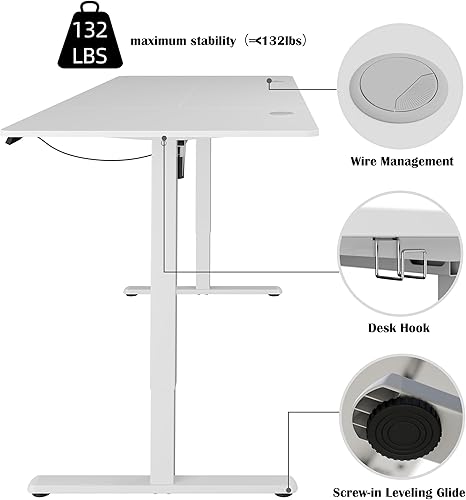 Vista 104 de Meilocar - Escritorio eléctrico de pie ajustable en altura, escritorio para computadora con controlador de memoria, estación de trabajo de oficina