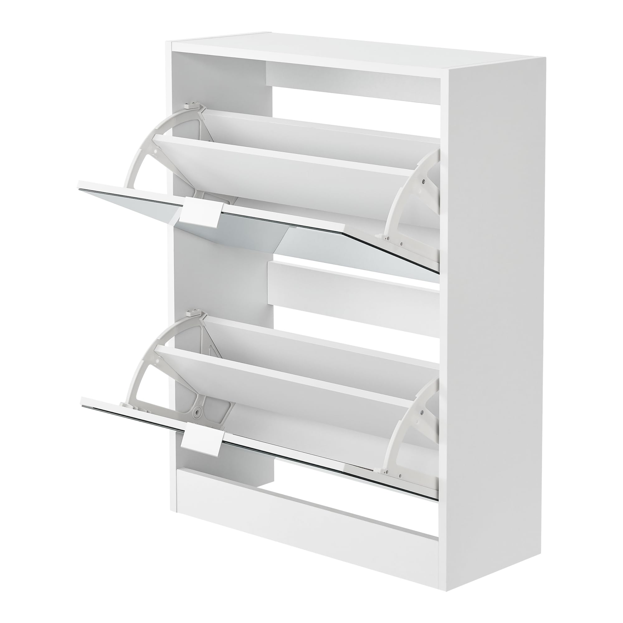 [en.casa] Zapatero Estrecho Mueble Recibidor 2 Puertas Abatibles con Espejo máx. 12 Pares de Calzados Aglomerado 80 x 60 x 24 cm - Blanco
