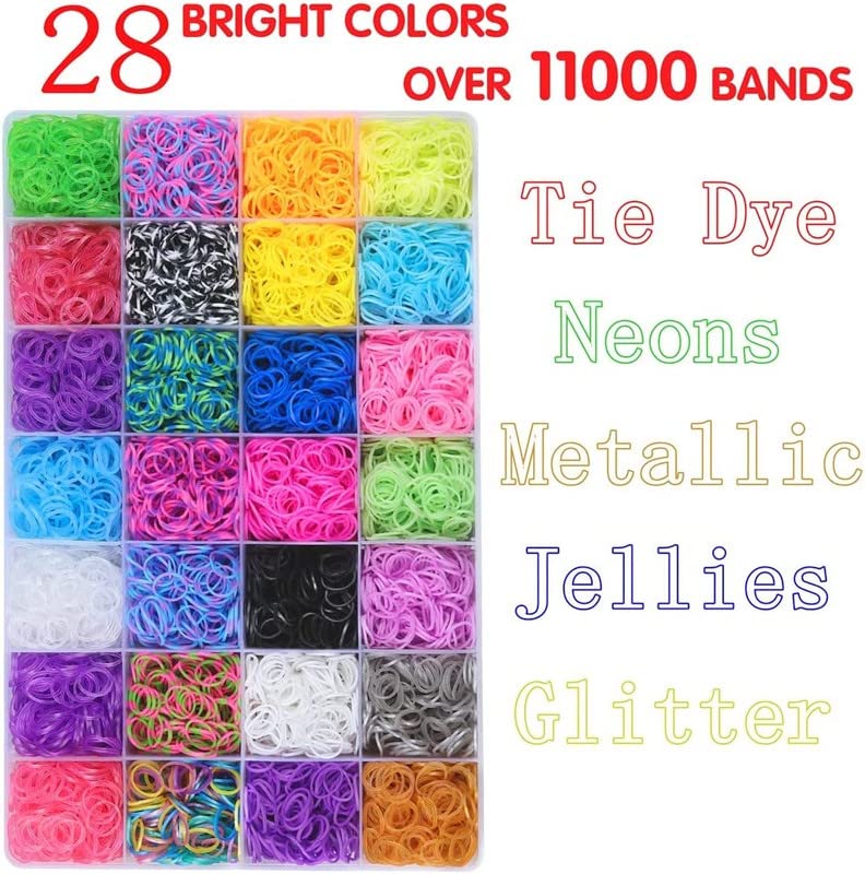 11900+ Rainbow Rubber Bands Refill Kit, 11,000 Loom Bands, 600 S-Clips, 52 ABC Beads, 30 Charms, 10 Backpack Hooks, 200 Beads, 5 Tassels, 5 Crochet Hooks, 3 Hair Clips, ABC Stickers By INSCRAFT