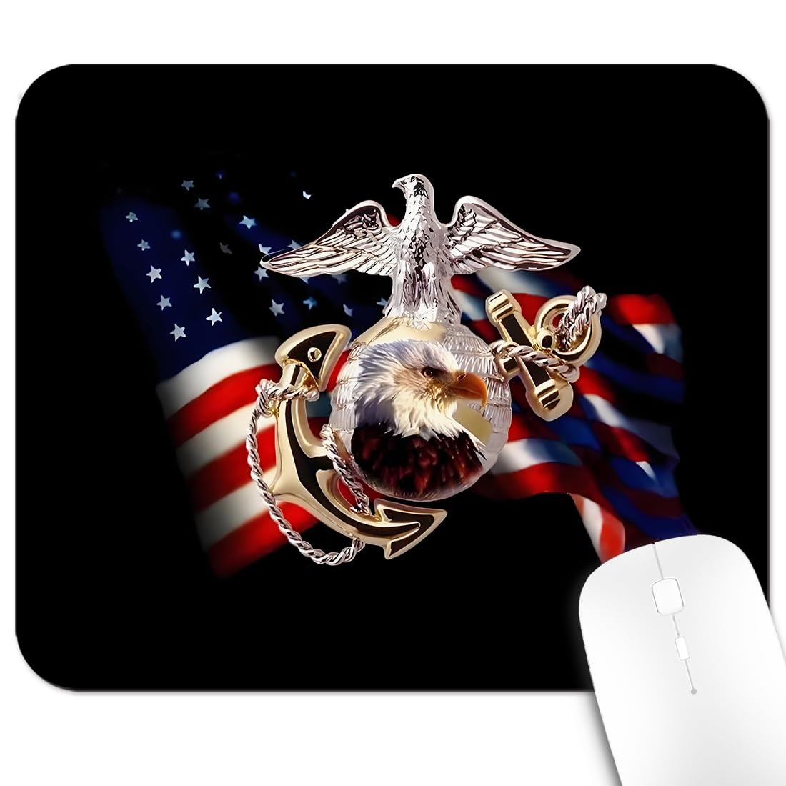 9.5"x 7.9" Office/Gaming Mouse Pad US Marine Corps Military Design, Cool American Flag Patriotic Eagle Gold Anchor USMC Veterans Gift, Cute Anti-Slip Mat for Desk Decor