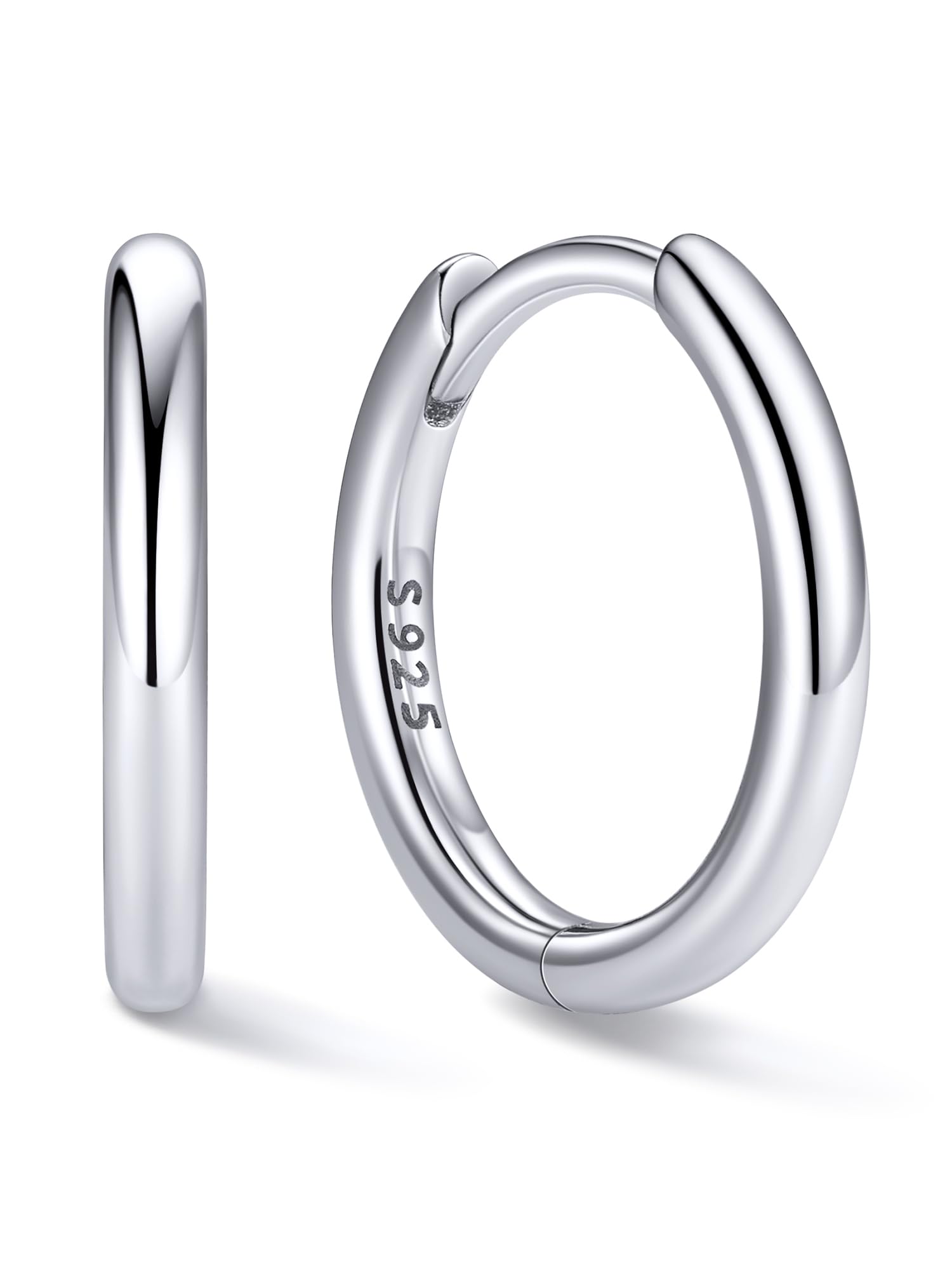 ChicSilver Petite Créoles Argent 925 Massif Femme Homme 8/9/10/12/14/16/20MM Boucles d’Oreilles Mini Hoop Pour Or/Argent/Noir/Or Rose