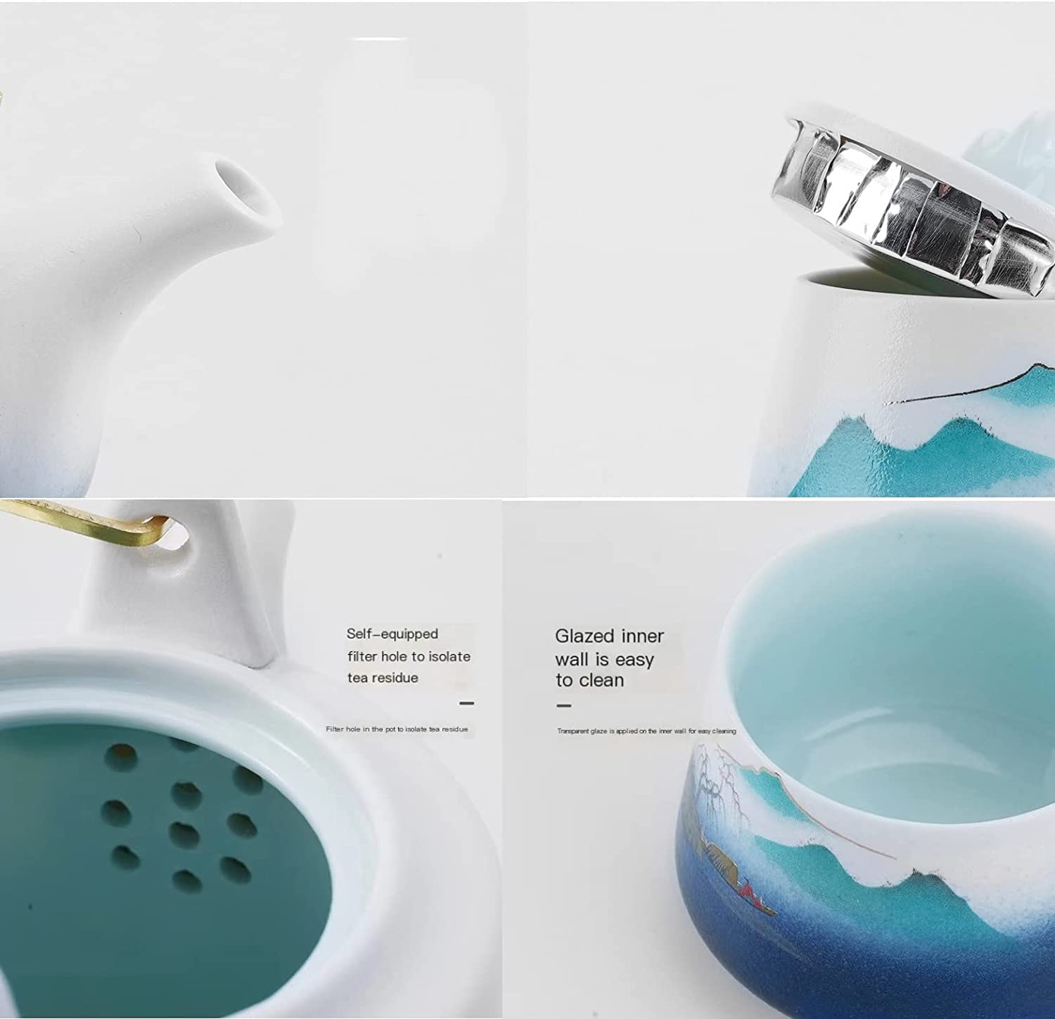Nuevo Juego de té Gongfu Simple, 4 Tazas de Boca Ancha, Juego de Tazas de té con asa de cerámica Negra China, el Regalo Impresionante Amantes del té Taza de Té