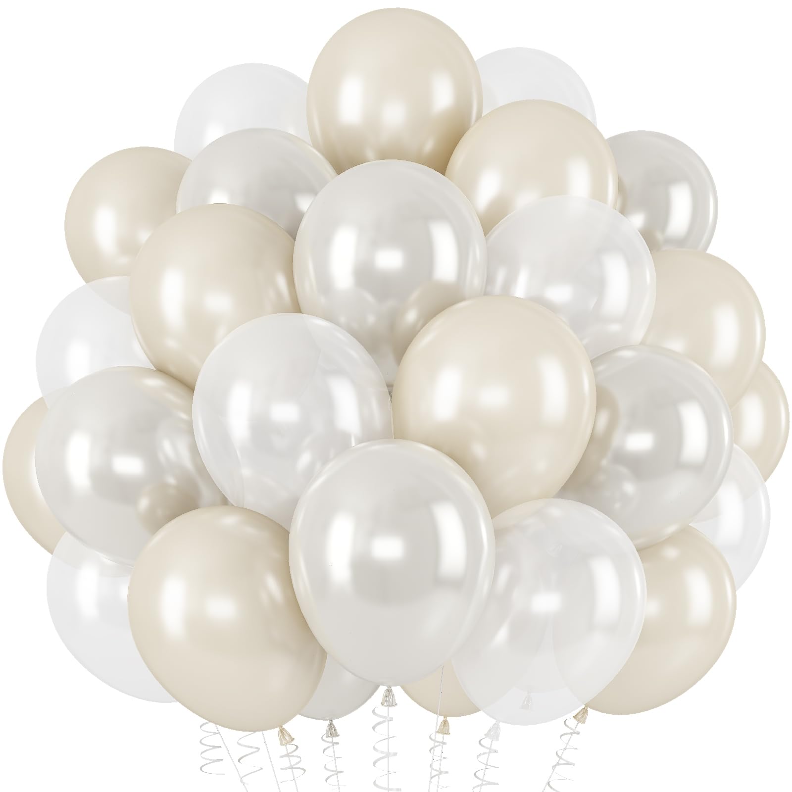 Pearl White Balloons, 50 Packs 12 Inch Pearl Double-Stuffed Balloons with Pearl Sand White Ivory Latex Balloon for Bride Baby Shower Wedding Birthday Bachelorette Party Decoration — image 1