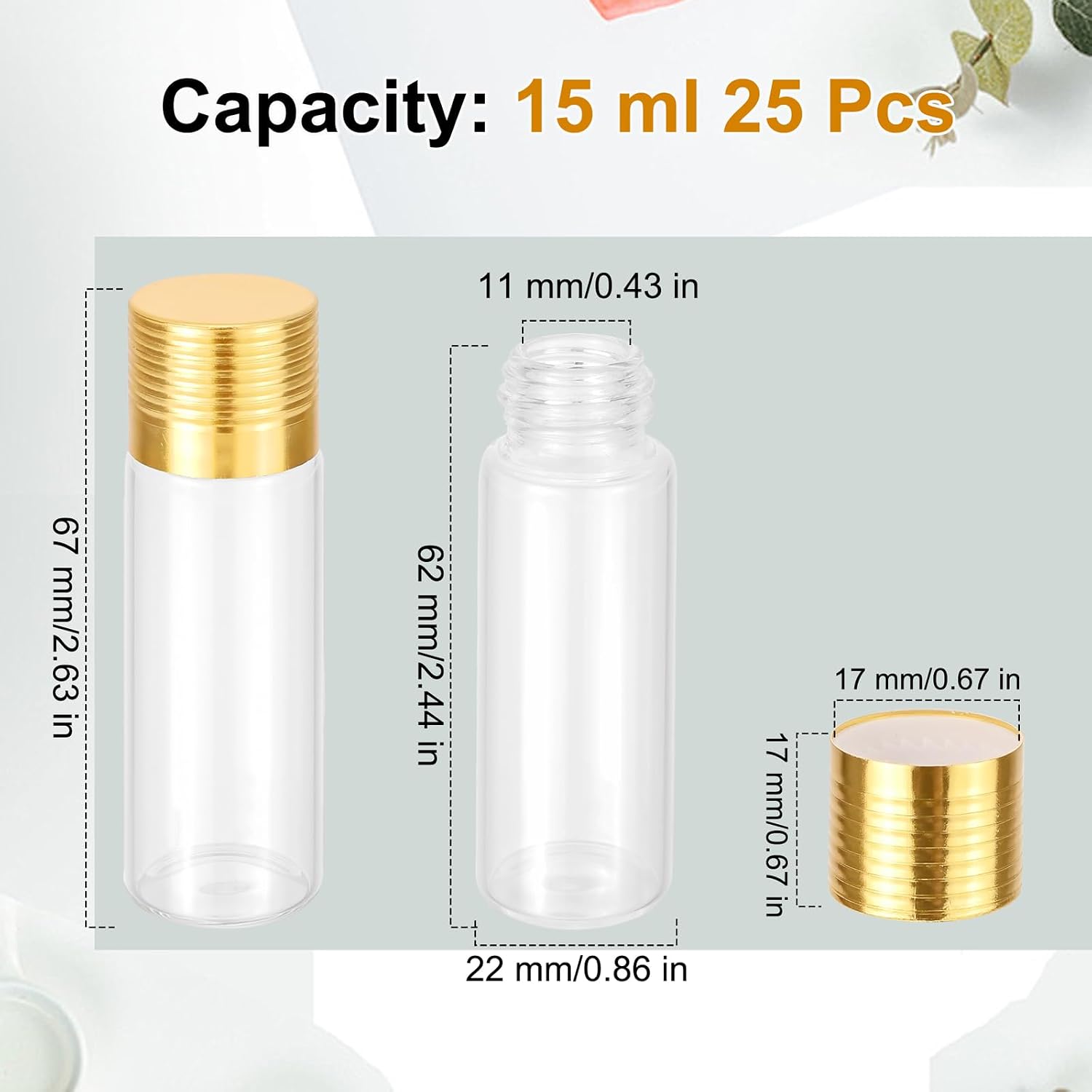 25 Pack Sample Containers 15 ml Glass Vials 1/2 Oz Anointing Oil Bottles with Lids Frascos De Vidrio Con Tapa Pequeños with 5 Pack Funnels for Work