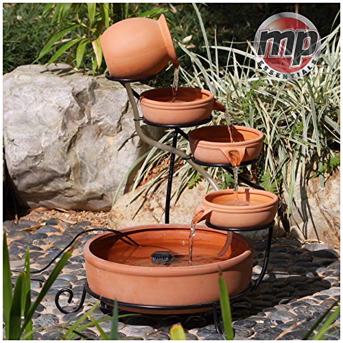 MP Essential Solar Powered 4 Tier Terracotta Cascade Water Fountain Feature