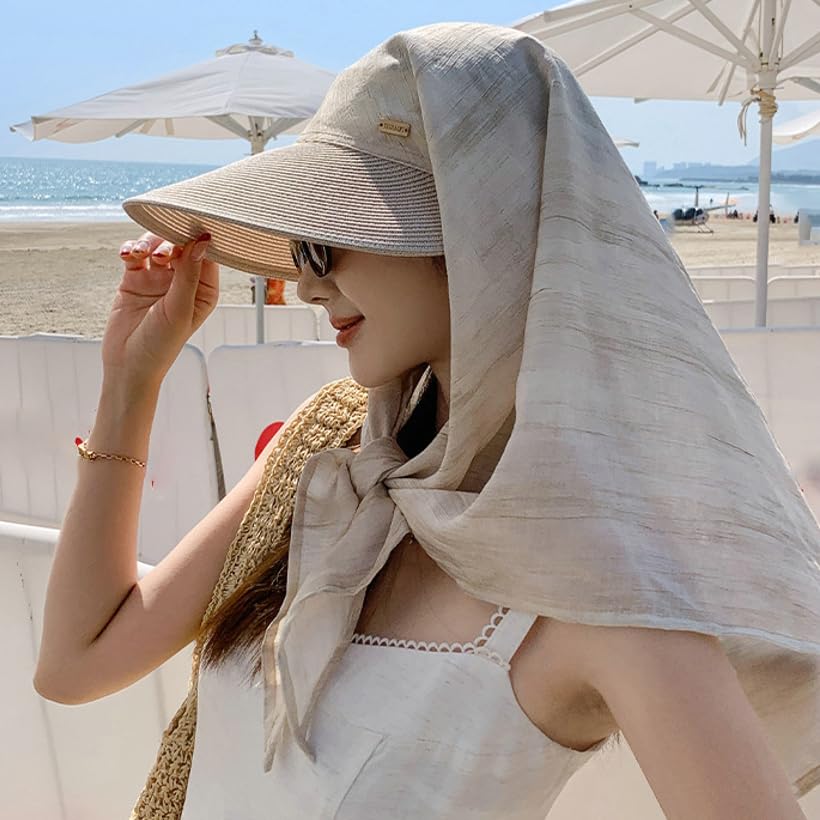 Sombrero de sol de ala ancha para mujer con bufanda 3 en 1 miniatura 5