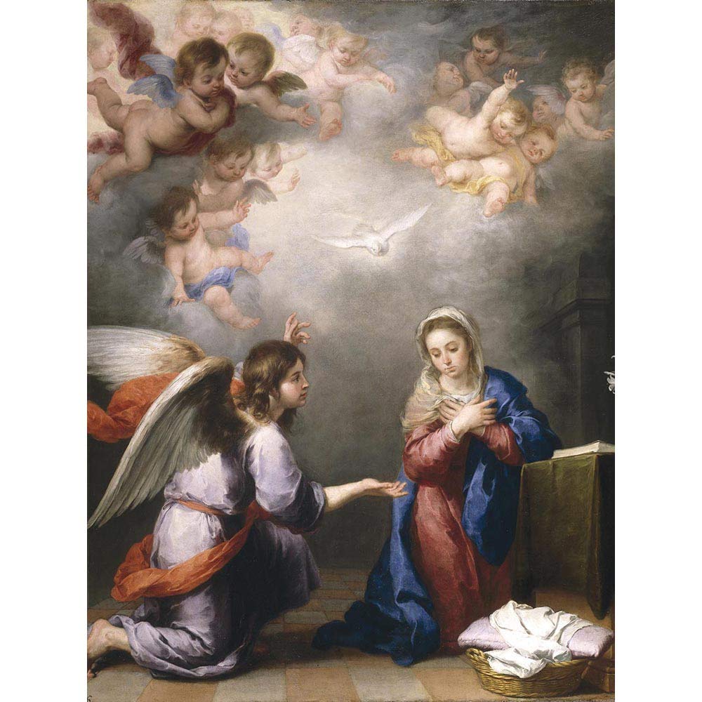 Wee Blue Coo Painting Mary Annunciation Cherub Angel Religion Christian Art Print Poster Wall Decor 12X16 Inch
