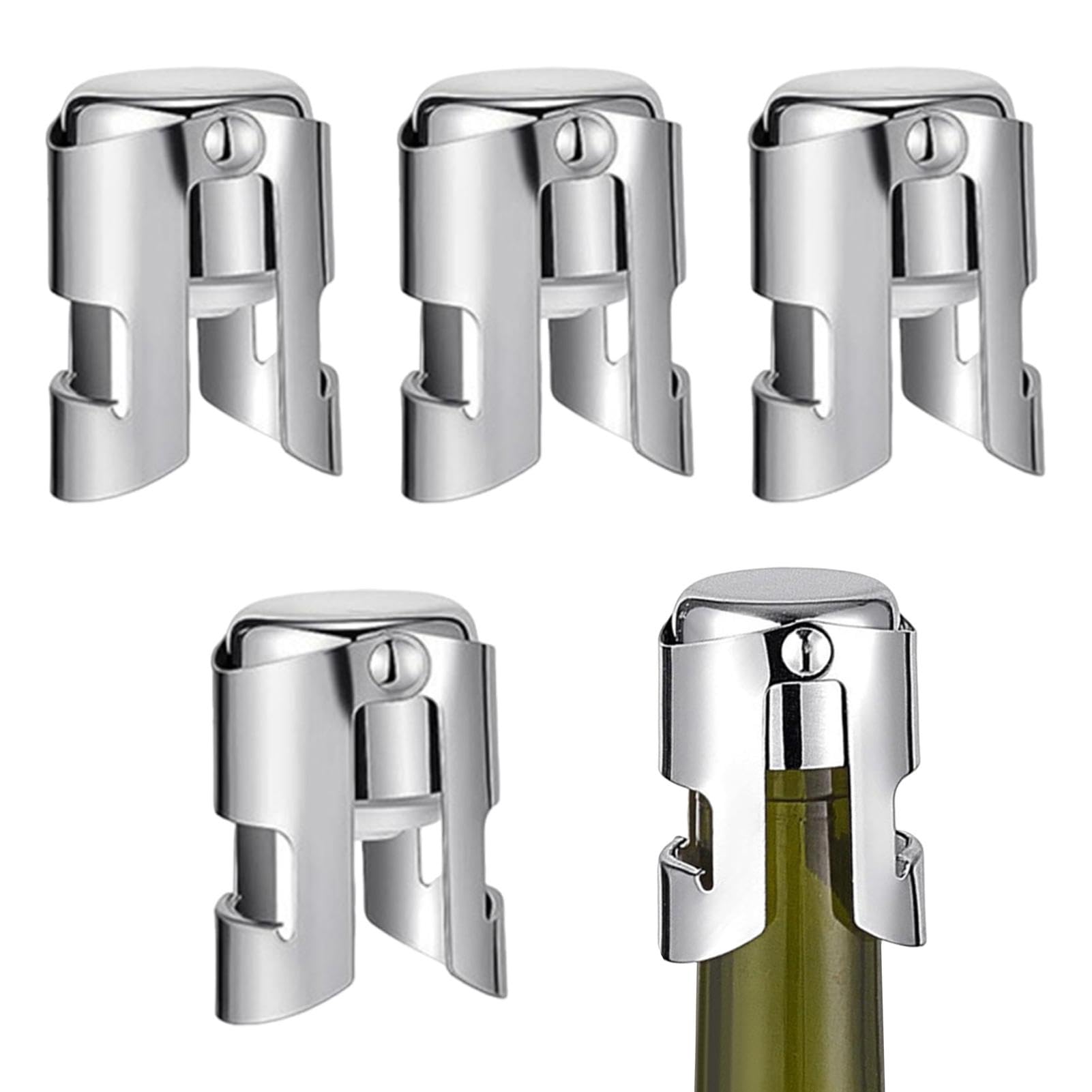 4pcs Champagne Stoppers, Stainless Steel Sparkling Wine Glass Bottle Save Sealer with Locking Clamp Leak-Proof Reusable Champagne Cork for Prosecco Cava, Wine, Champagne, Beer, Sparkling Wine Bottles