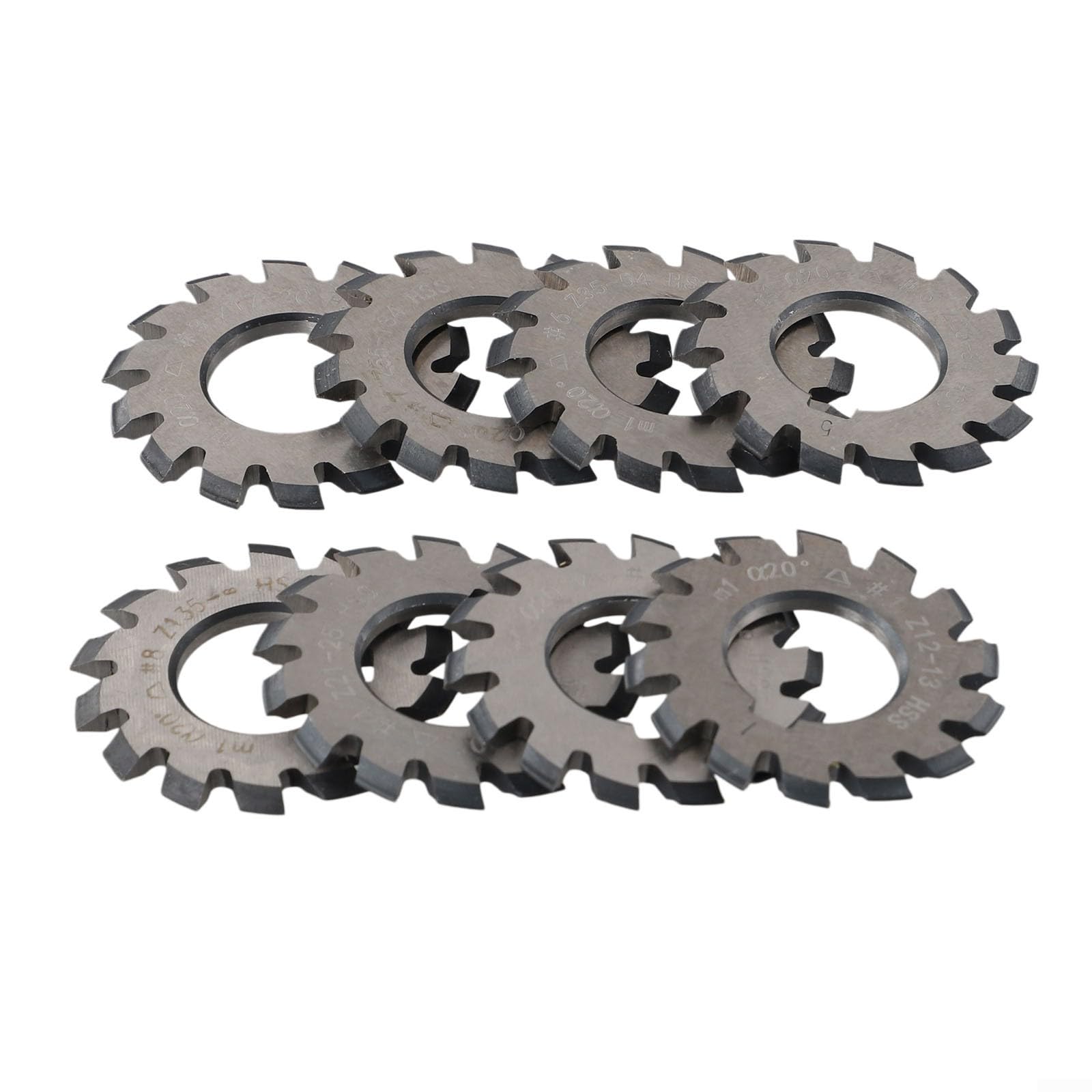 8pcs Involute Gear Cutters, HSS M1 Involute Gear Cutters, 22mm Diameter, 20 Degree 18 Teeth, Arbor Type Milling Cutters