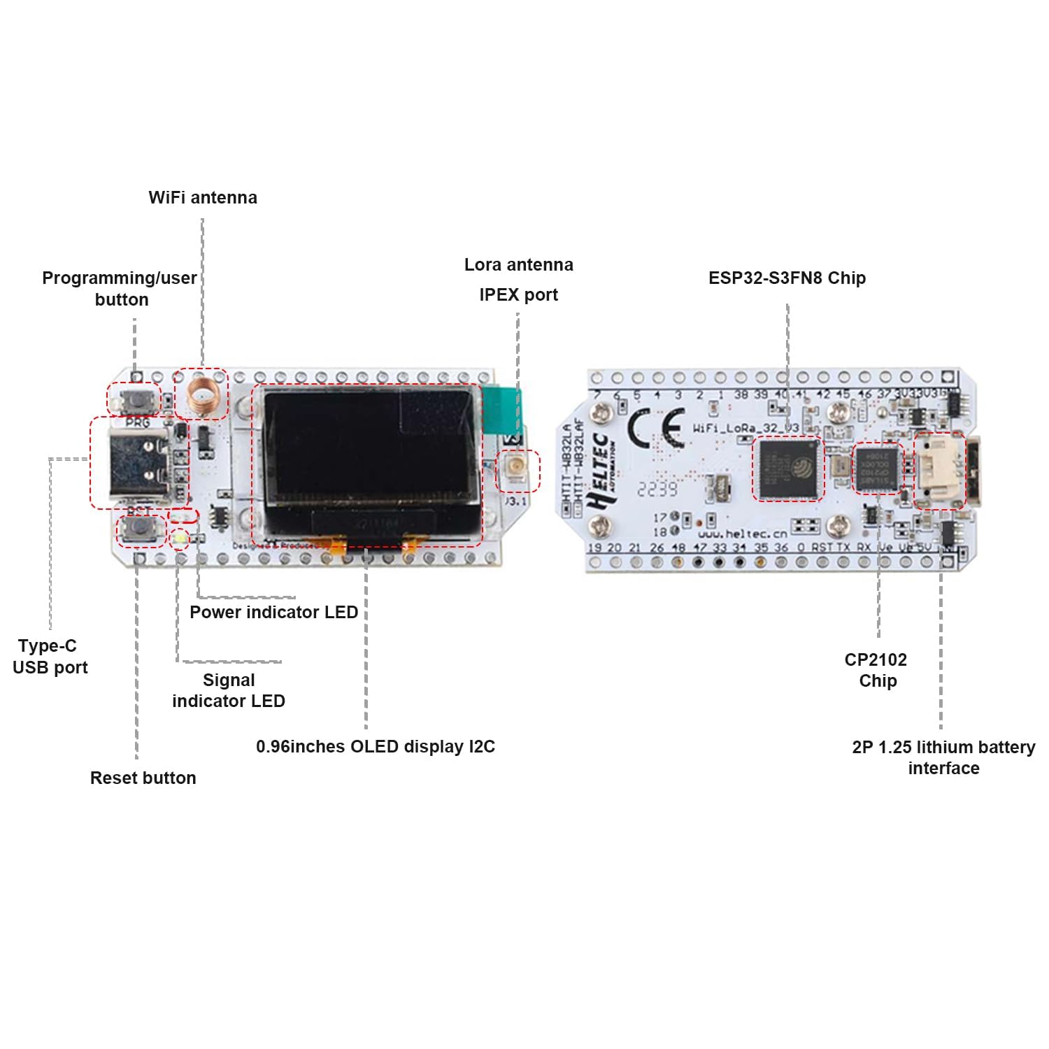 Carte ESP32 V3 LoRa Avec Écran OLED - Wi-Fi/Bluetooth/LoRa 868-915MHz - Compatible Arduino