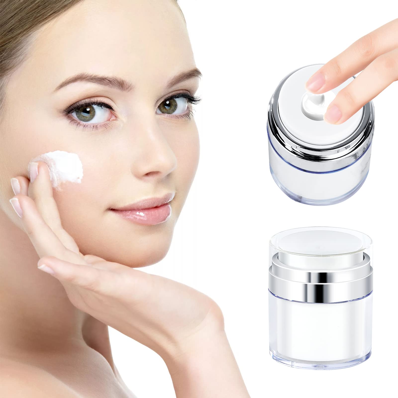 COAOD 15ml Airless Pump Bottle, Empty Refillable Clear Cosmetic Cream Jar, Portable Vacuum Makeup Lotions Containers Pots Vials for Travel(0.5 oz)