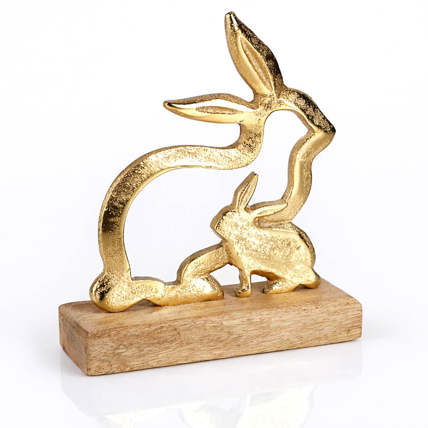 com-four® Deko-Hase aus Metall mit Mangoholz-Standfuß, Osterhase | elegantes Wohnaccessoire - Deko-Aufsteller für Ostern