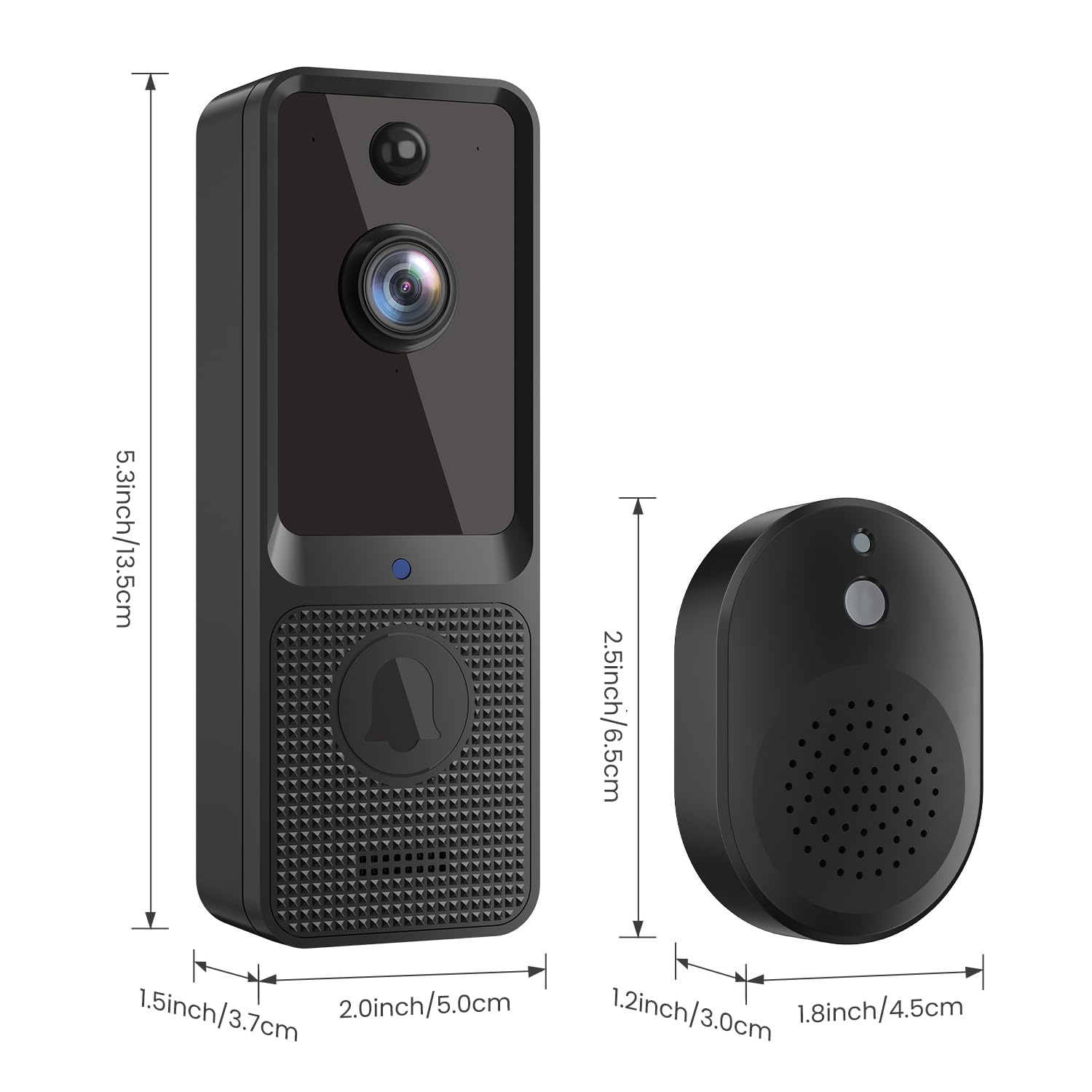 guggre Campanello video wireless con suoneria acustica, sicurezza migliorata con rilevamento umano AI, audio a 2 vie, visione notturna HD, archiviazione cloud AES-128, avvisi in tempo reale