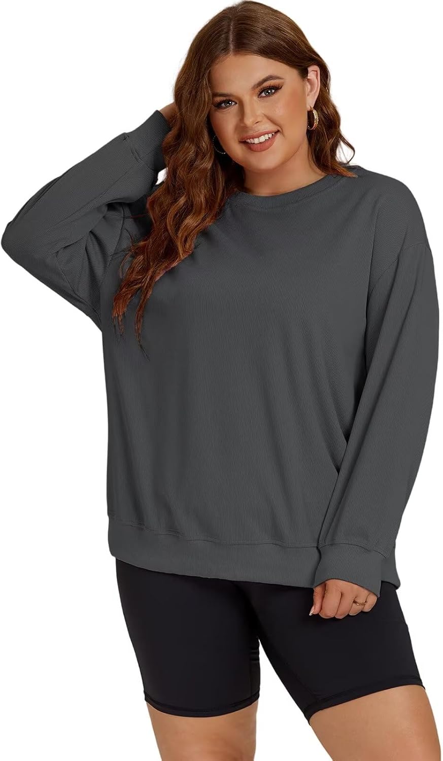 ROSRISS Womens-Plus-Size-Sweatshirts Oversized Long Sleeve Shirts Trendy Crew Neck Pullover Sweaters Casual Tops XL-5XL - Image 2
