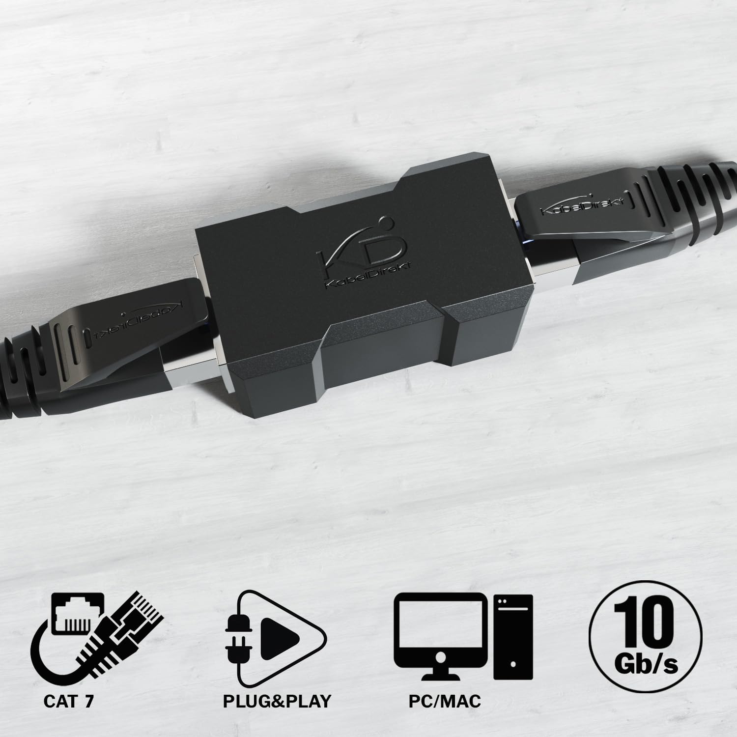 KabelDirekt – Łącznik RJ45 zestaw 5 szt. – 10 Gigabit – Cat 7 | Dwa gniazda RJ45, łatwy sposób łączenia/ przedłużania kabli ethernetowych, CAT 7 do 10Gbit/s, czarny