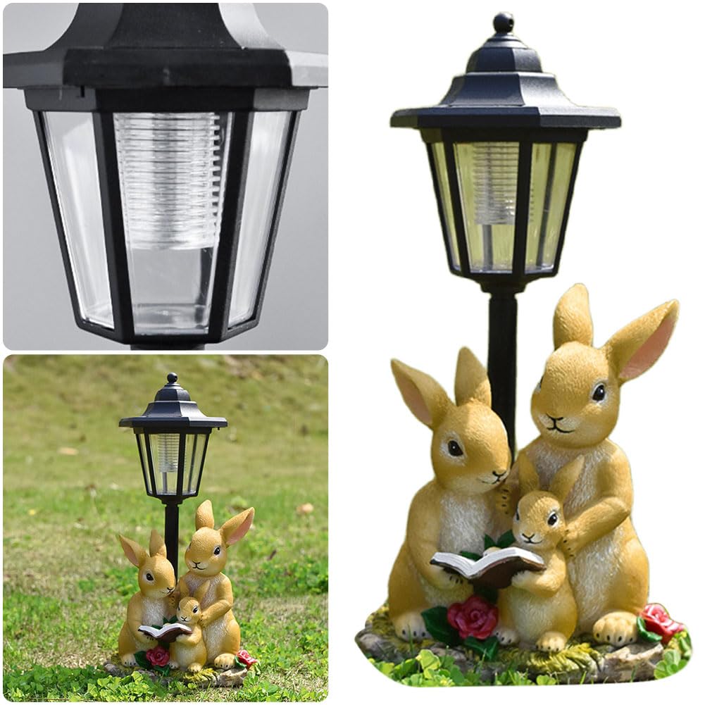 OKESYO Decorazione solare da giardino a forma di coniglio, per esterni, con lampada solare a LED, resistente alle intemperie, decorazione da giardino, per esterni, balcone, giardino