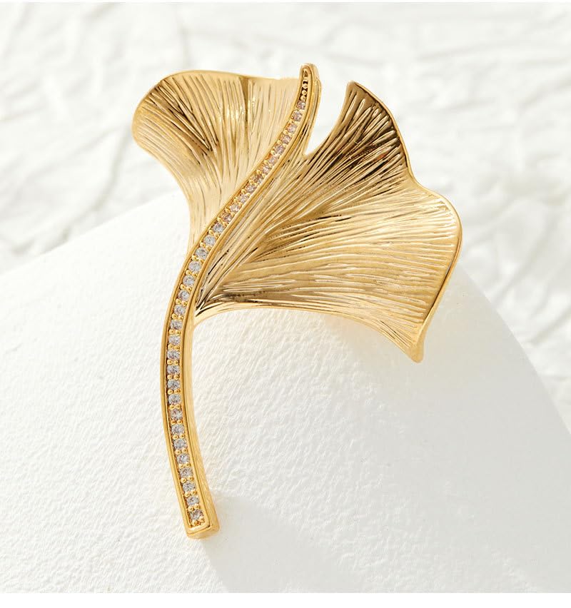 Image of Gold Ginkgo Leaf Brooches for Women Yellow Flower Lapel Pin Blazer Dress Jacket Suit Clothing Jewelry Vintage Inspired Birthday Festival Gift