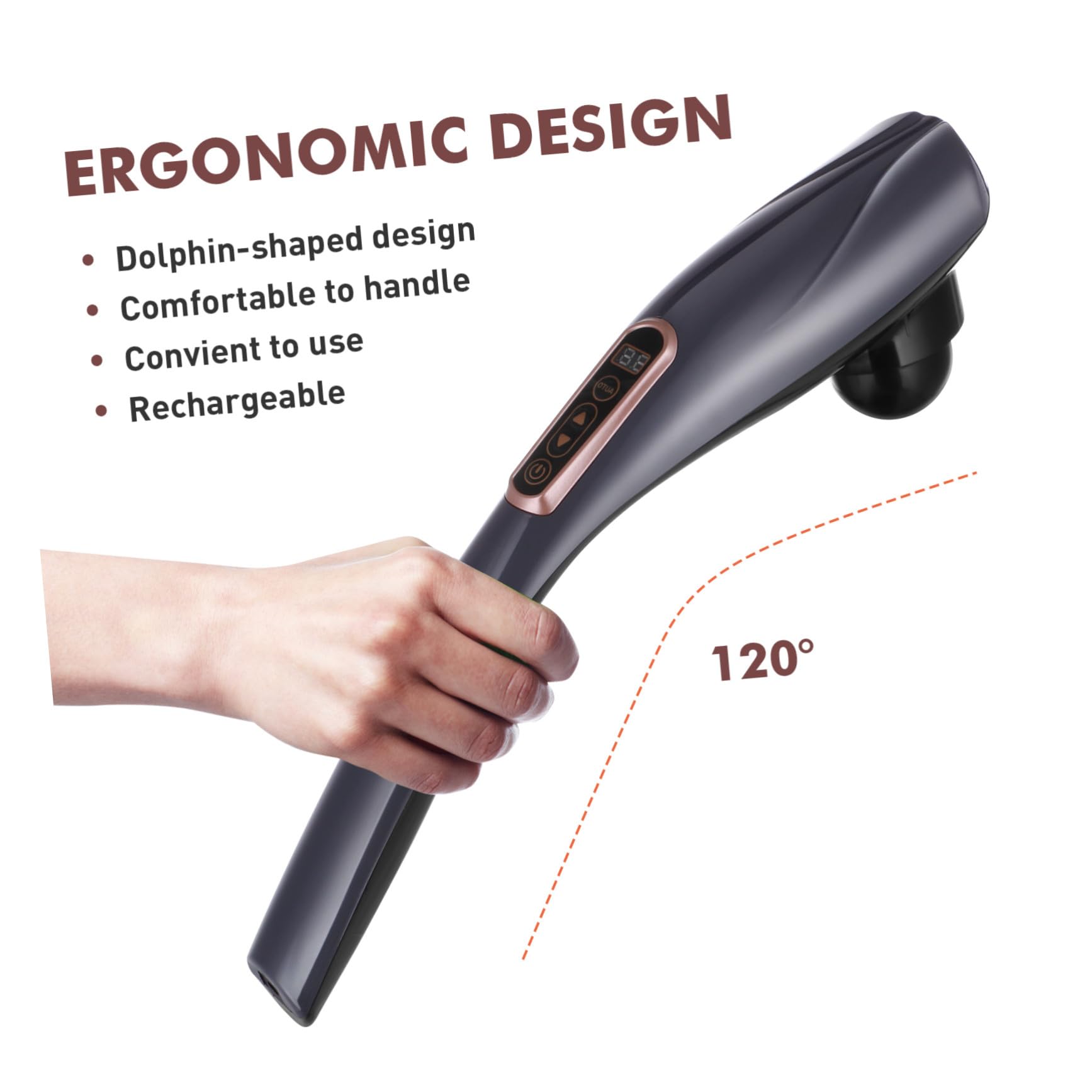GANAZONO Massaggiatore Portatile a Forma di Delfino Design Ricaricabile, 2000mah, Materiale Abs per Massaggio Corpo e Collo Completo, per Rilassamento Muscolare