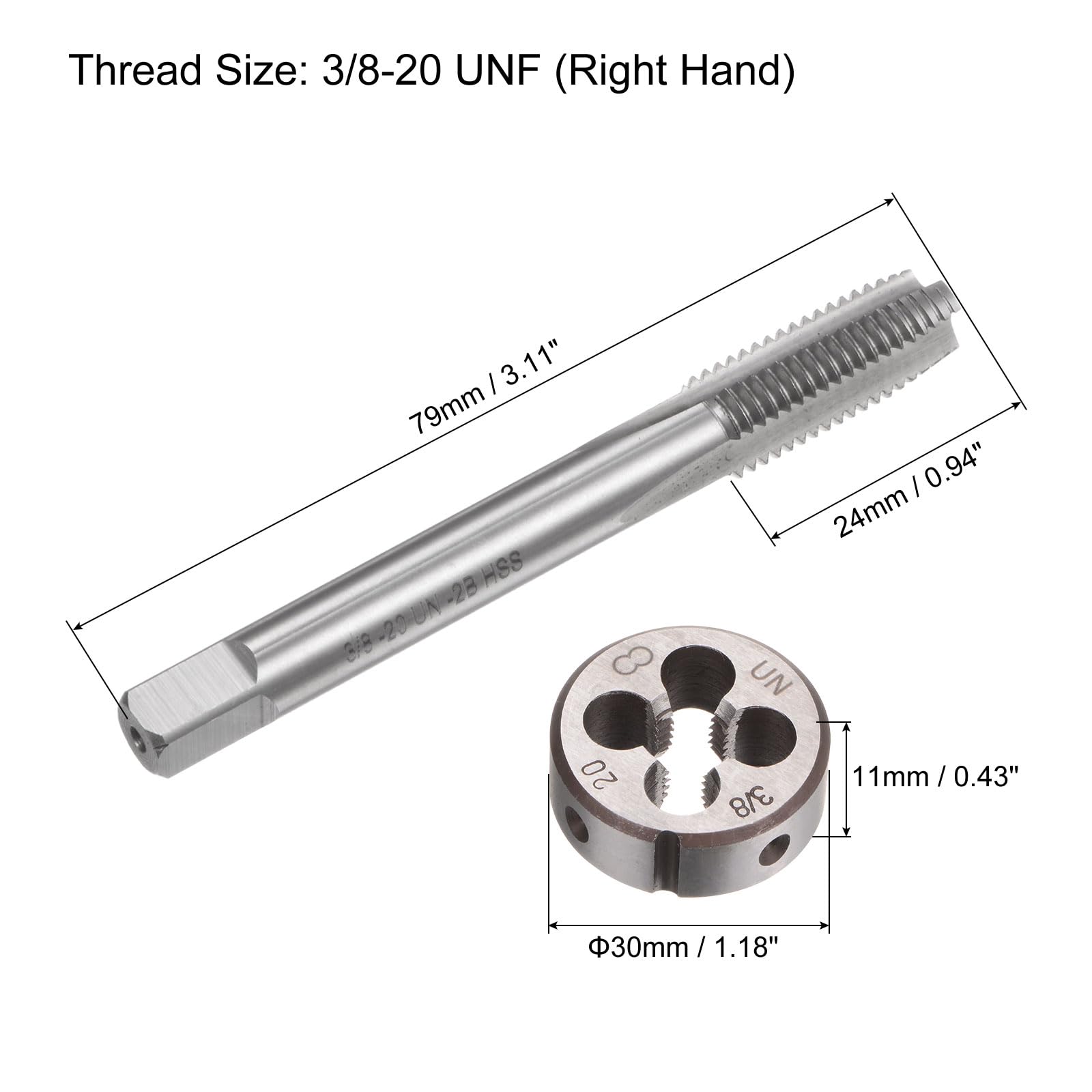 Burkit 9/16 inch-20 UN schroefdraadboor en snijijzer set rechtshandigen, 9/16 x 20 UN machine-schroefdraadboor en ronde snijijzer