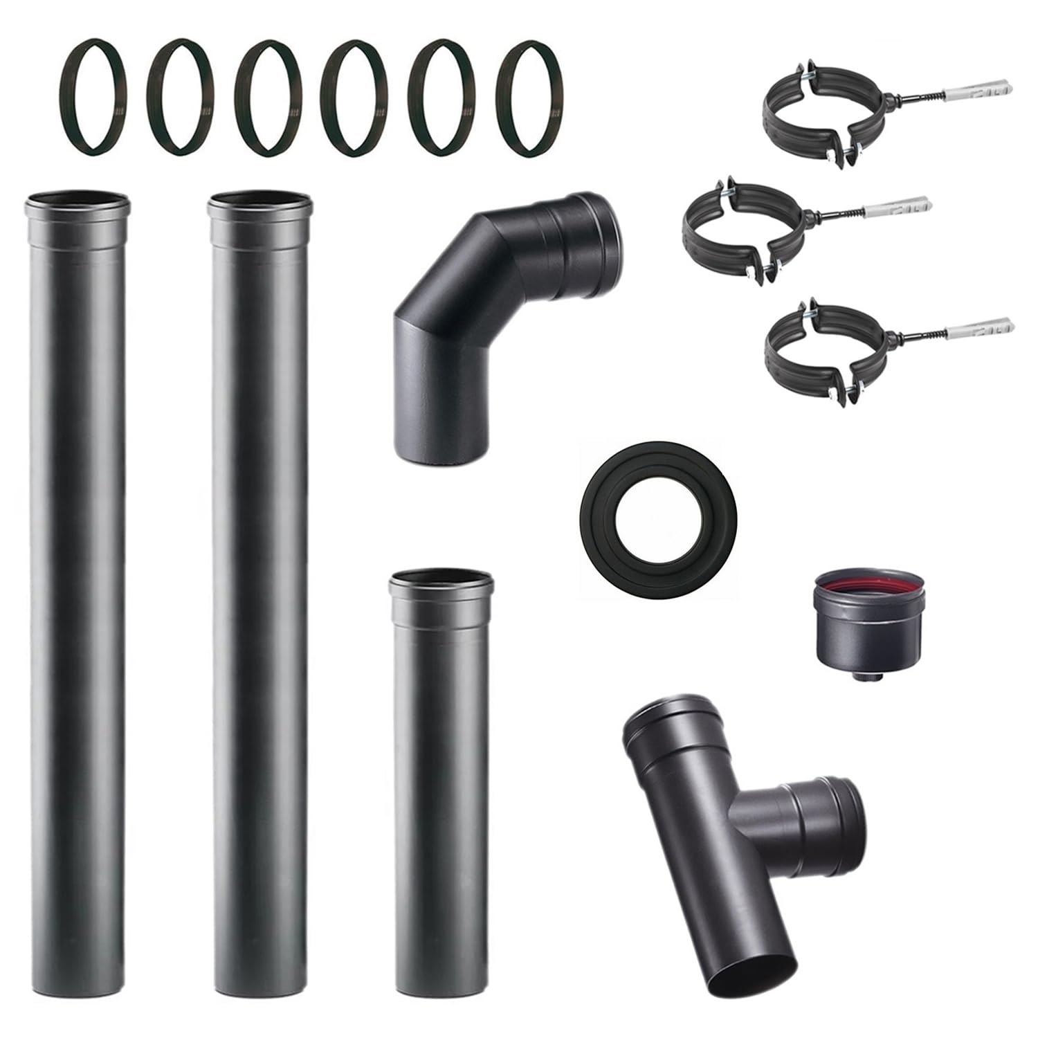 ALLINOX KIT Completo Canna Fumaria Tubi Per Stufa a Pellet 80 mm Canale Da Fumo In Acciaio Nero Antigraffio Impianto Uscita Fumi Da Interno MADE IN ITALY