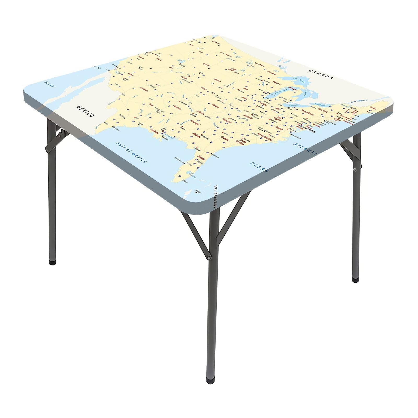 Map Table Cover Square, United States Interstate Map America Cities Home Decorative Tablecloths, Fits 44x44 inch Table, Great for Home Kitchen/Parties/Holiday Dinner, Yellow Red Light Blue